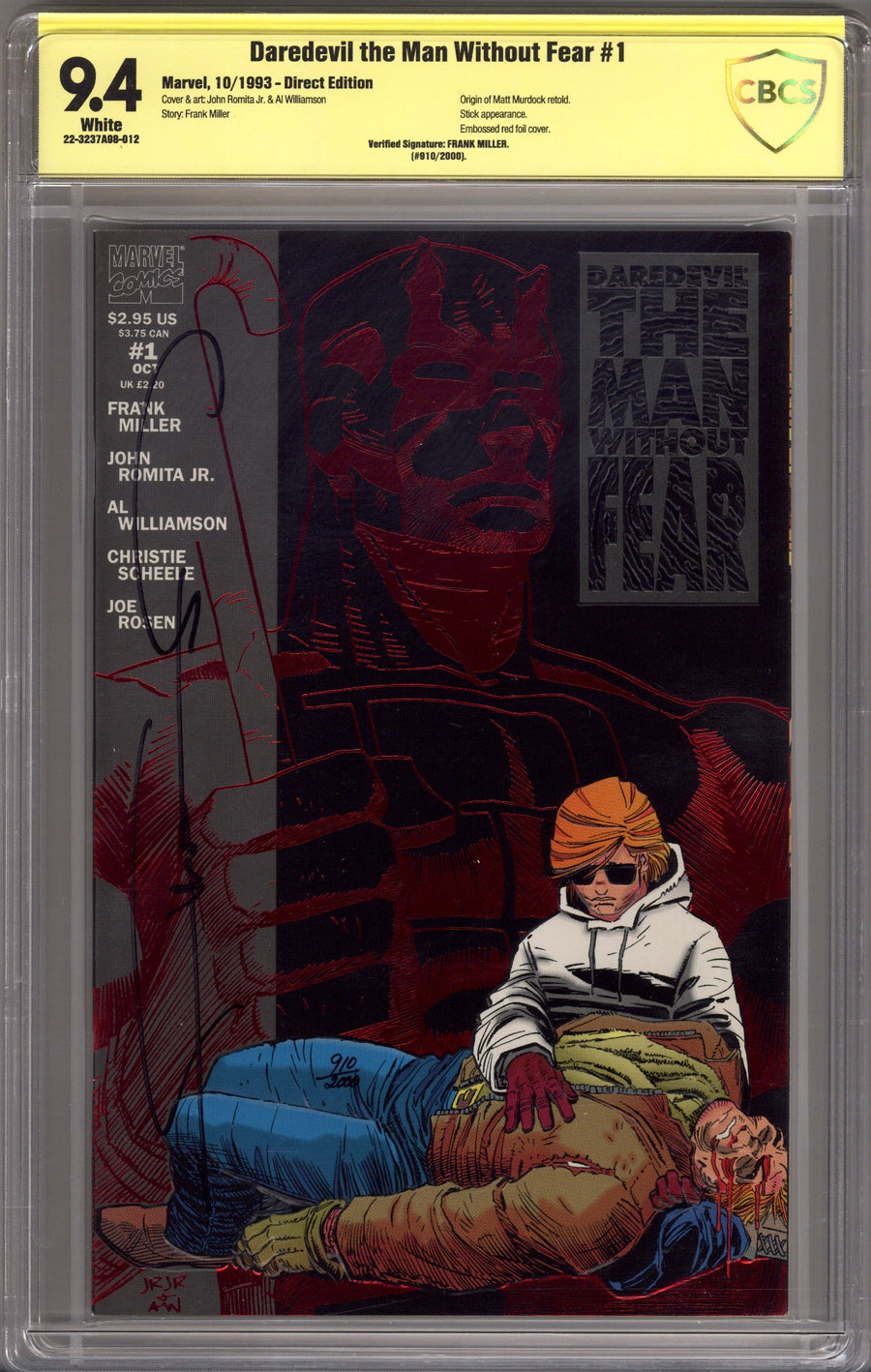 Daredevil The Man without Fear 1 CBCS 9.4 (NM) (1993) Signed x1 Cover Frank Miller 