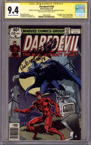 Daredevil Vol 1 158 CGC 9.4 (NM) (1979) Signed x3 Cover Stan Lee, Klaus Janson & Joe Rubinstein