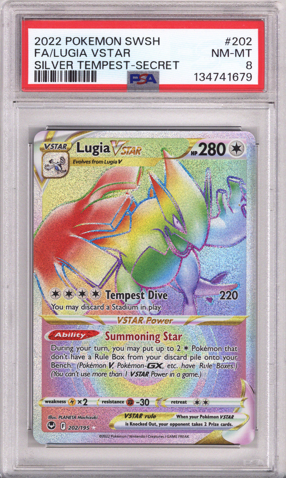 Pokemon Sword & Shield Silver Tempest Full Art/Lugia Vstar Secret PSA Near Mint-Mint 8 (2022)