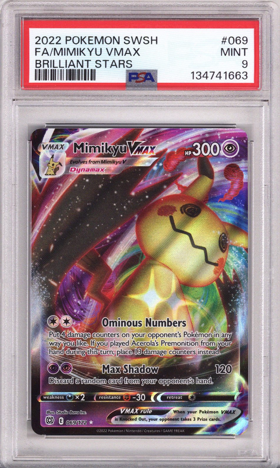 Pokemon Sword & Shield Brilliant Stars Full Art/Mimikyu Vmax PSA Mint 9 (2022)
