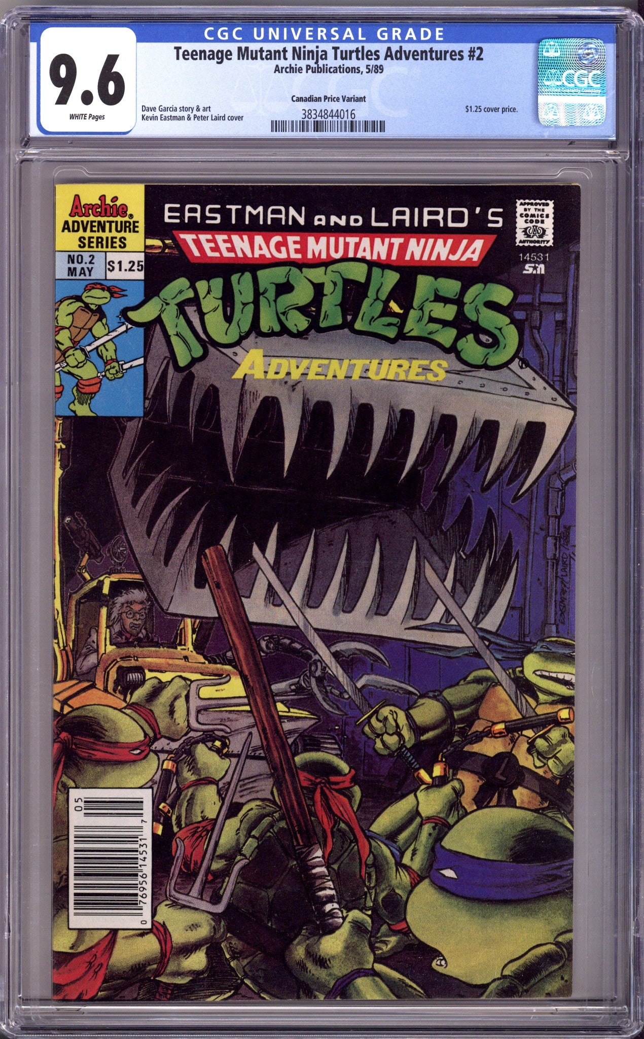 Teenage Mutant Ninja Turtles Adventures Vol 2 2 CGC 9.6 (NM+) (1989) Canadian Price Variant 