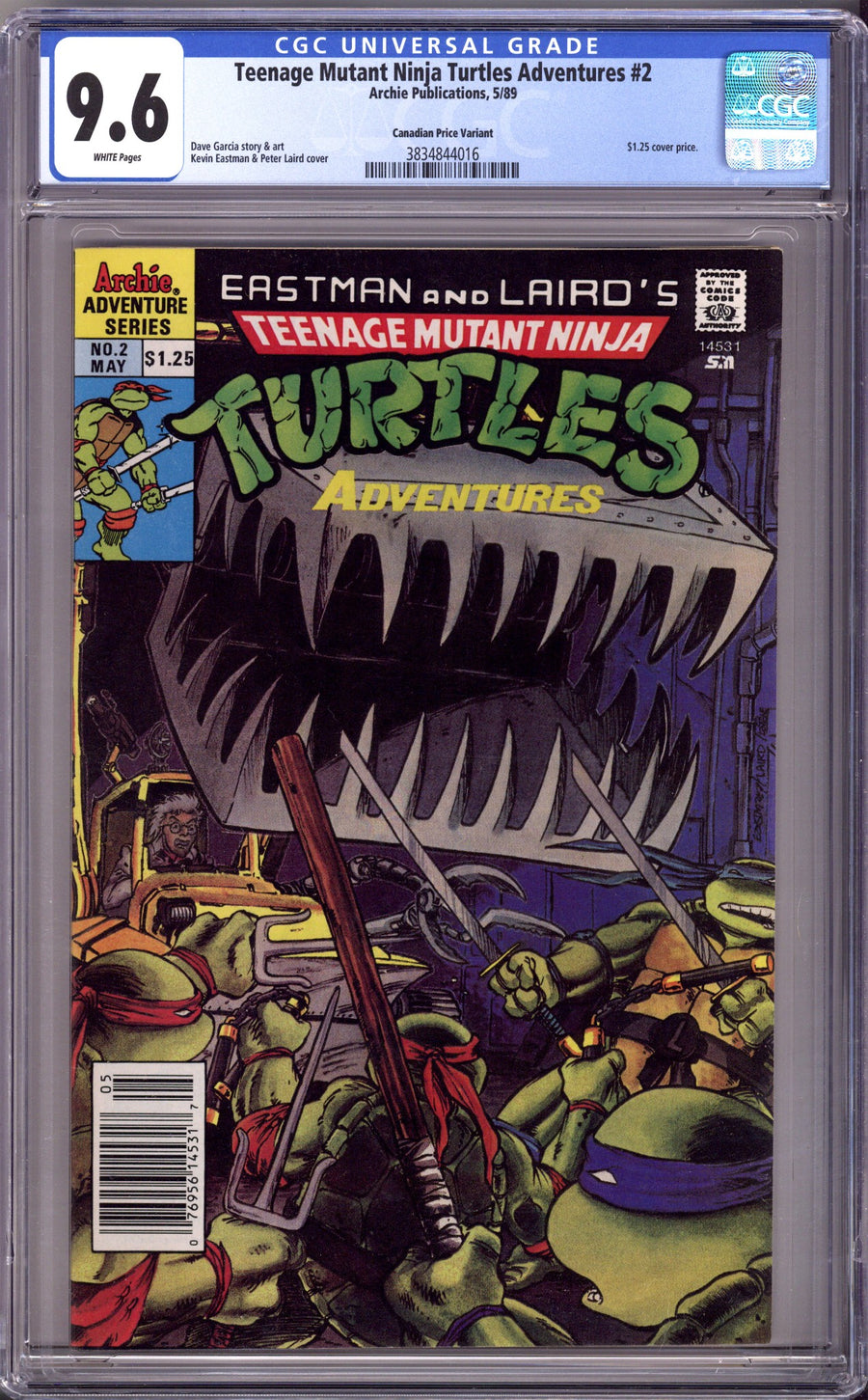 Teenage Mutant Ninja Turtles Adventures Vol 2 2 CGC 9.6 (NM+) (1989) Canadian Price Variant 