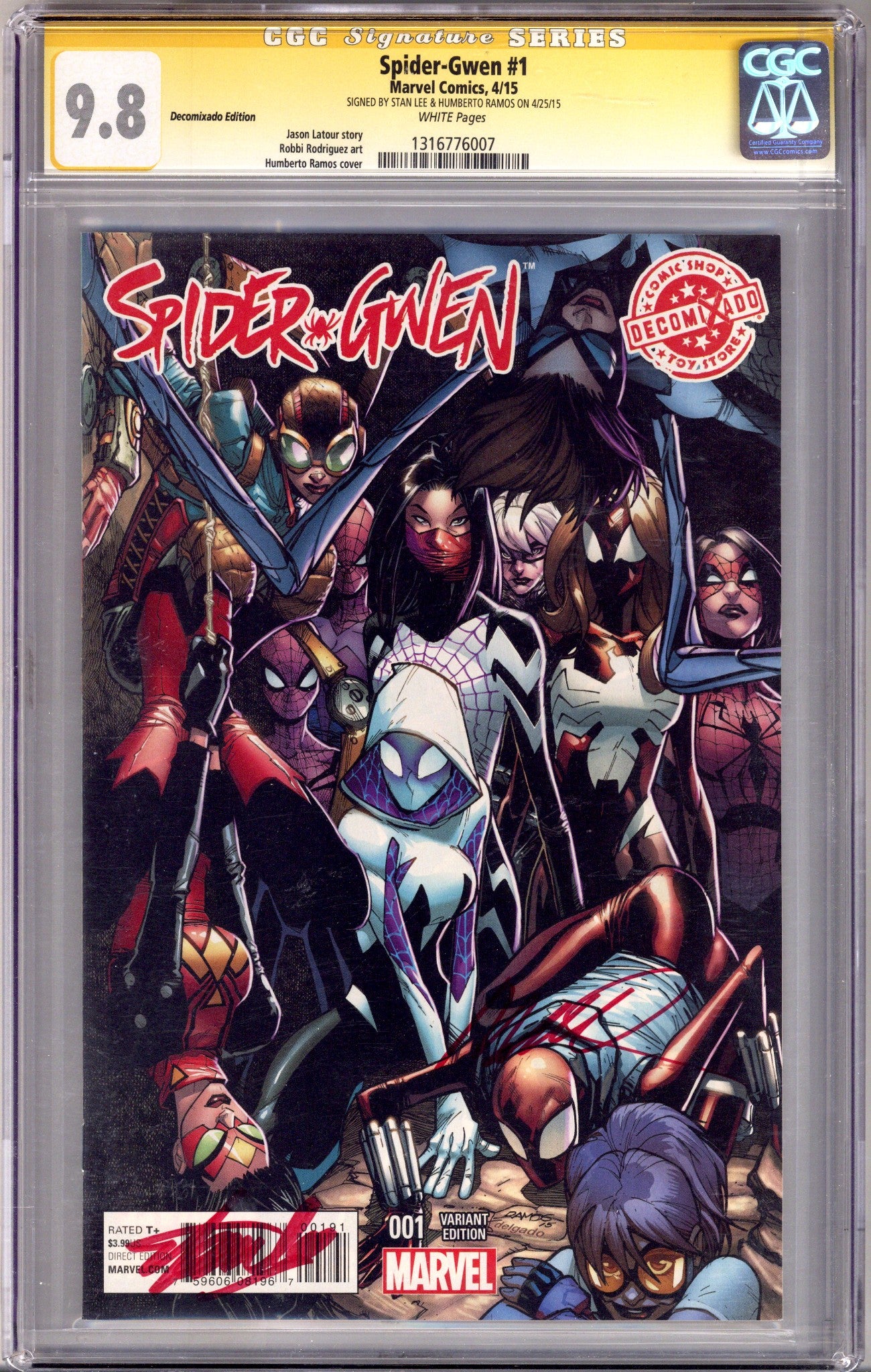 Spider-Gwen Vol 1 1 CGC 9.8 (NM/M) (2015) Ramos Exclusive Variant Signed x2 Cover Stan Lee & Ramos