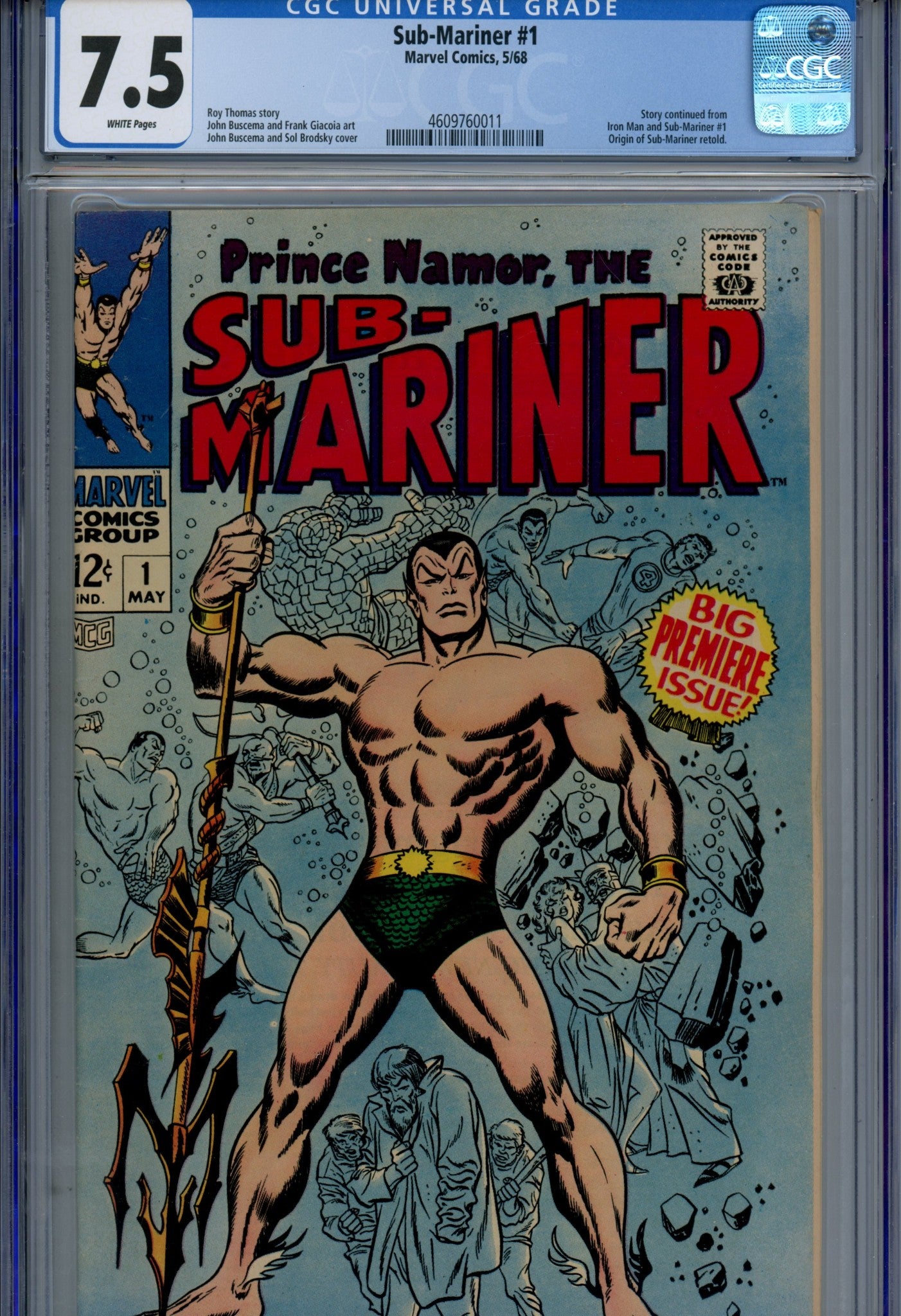 Sub-Mariner Vol 1 1 CGC 7.5 (VF-) (1968) 