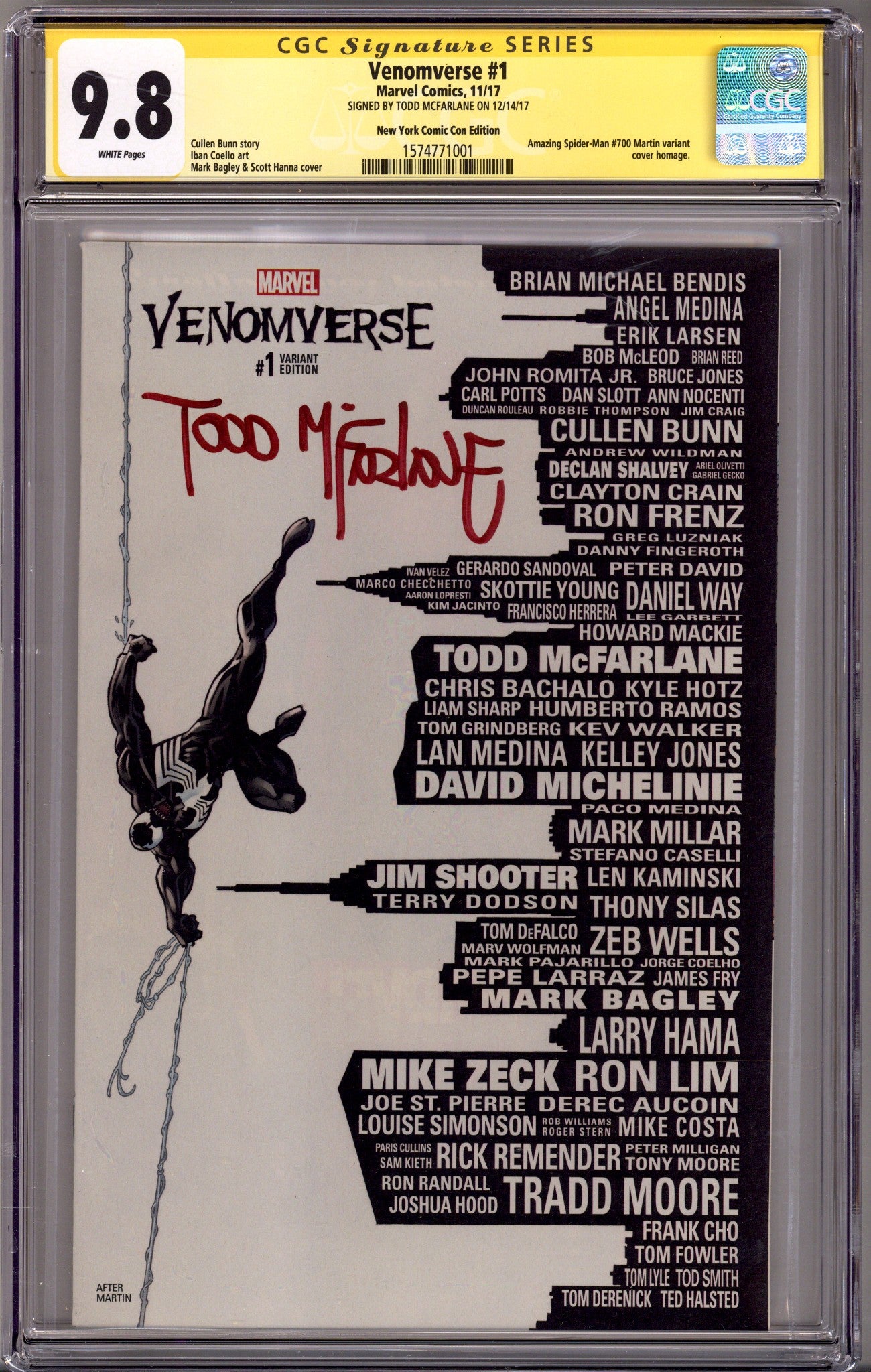 Venomverse 1 CGC 9.8 (NM/M) (2017) Bagley Exclusive Variant Signed x1 Cover Todd McFarlane