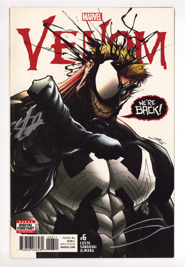 Venom Vol 3 6 VF- (7.5) Sticker on Back Cvr (2017) Signed x2 Cover Stan Lee & Gerardo Sandoval