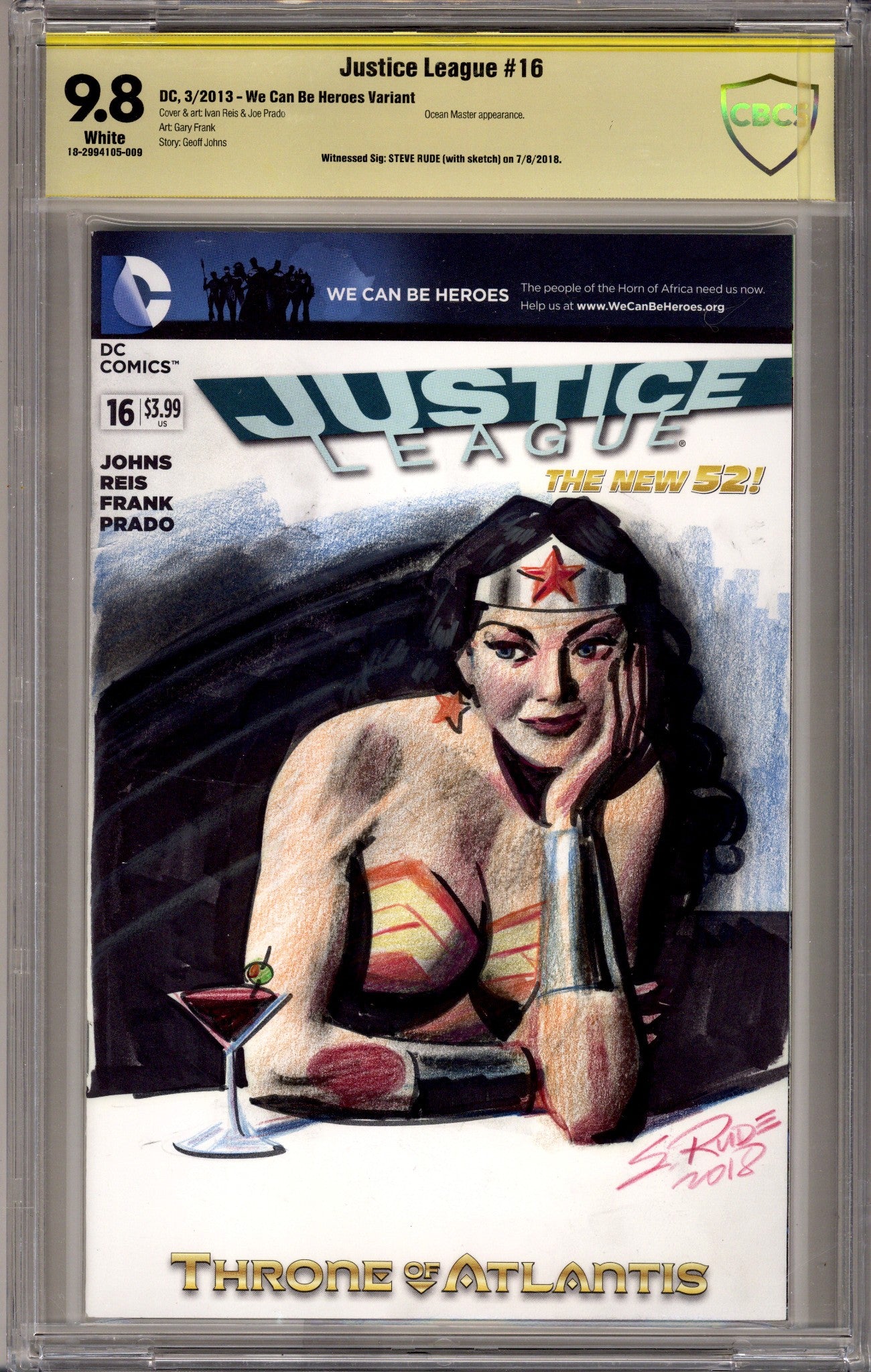 Justice League Vol 1 16 CBCS 9.8 (NM/M) (2013) Blank Variant Signed / Remarked x1 Cover Steve Rude 