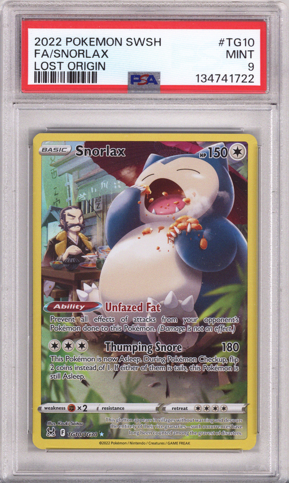 Pokemon Sword & Shield Lost Origin Full Art/Snorlax PSA Mint 9 (2022)