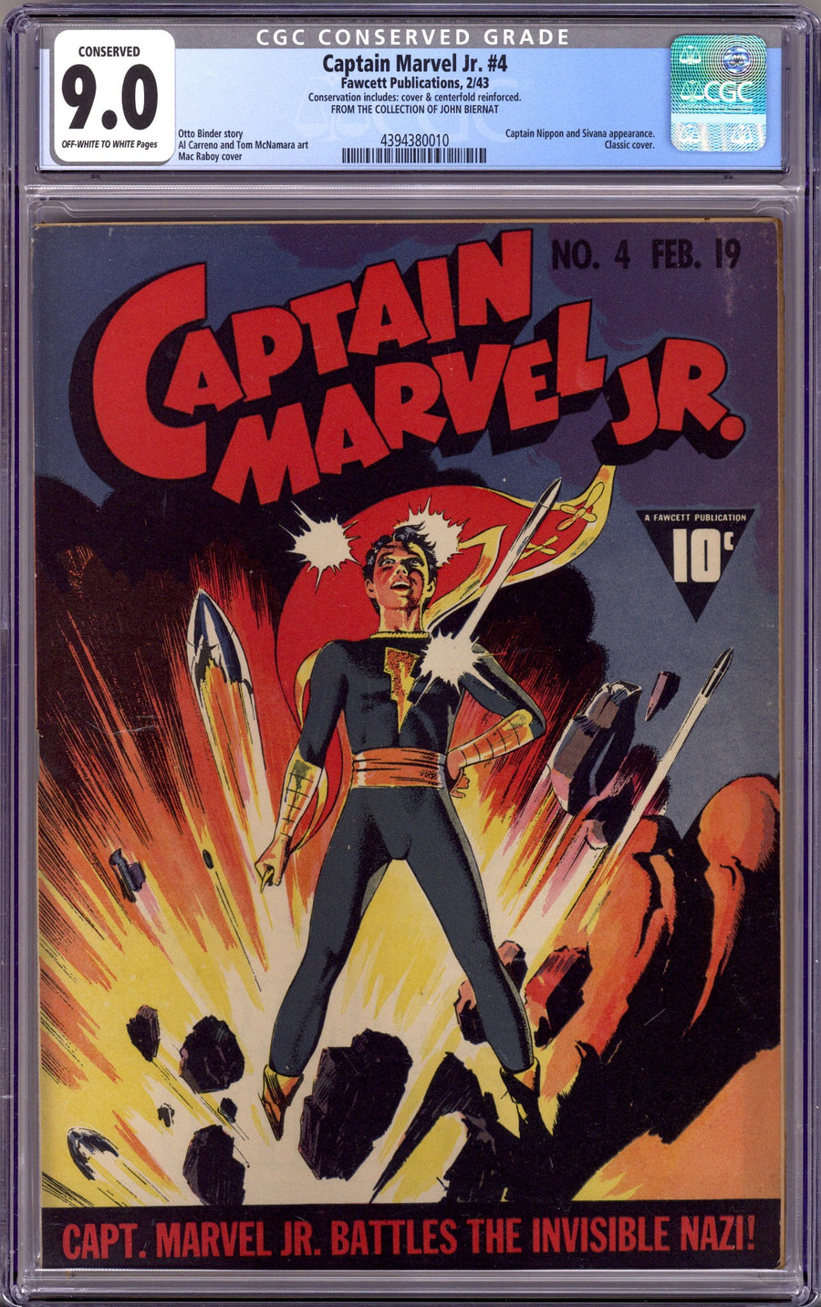 Captain Marvel Jr. 4 CGC 9.0 (VF/NM) Conserved (1943)
