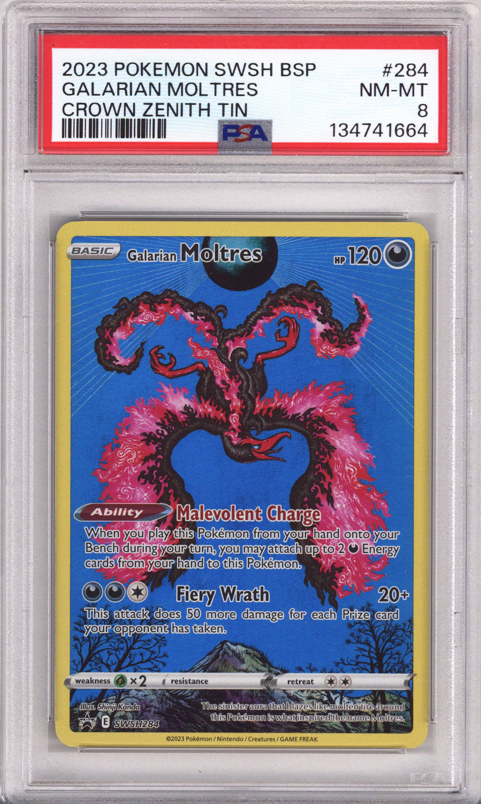 Pokemon Sword & Shield Silver Tempest Galarian Moltres Crown Zenith Tin PSA Near Mint-Mint 8 (2023)