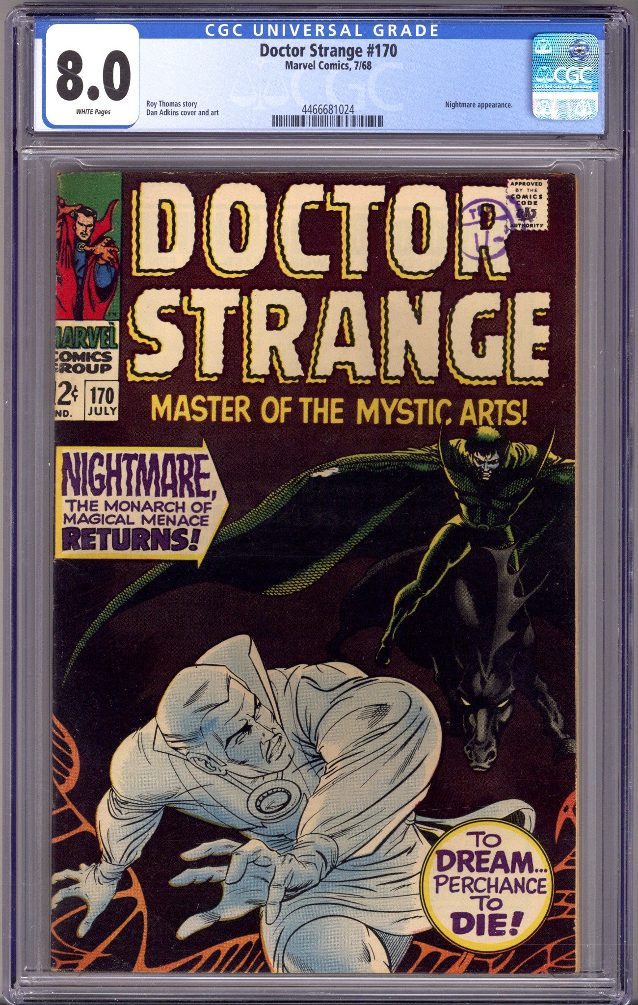Doctor Strange Vol 1 170 CGC 8.0 (VF) White (1968) 