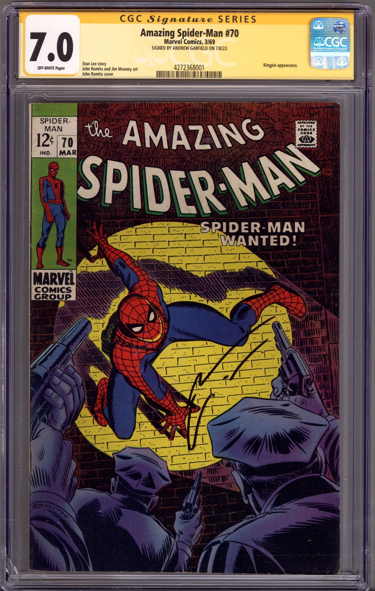 The Amazing Spider-Man Vol 1 70 CGC 7.0 (FN/VF) (1969) Signed x1 Cover Andrew Garfield 