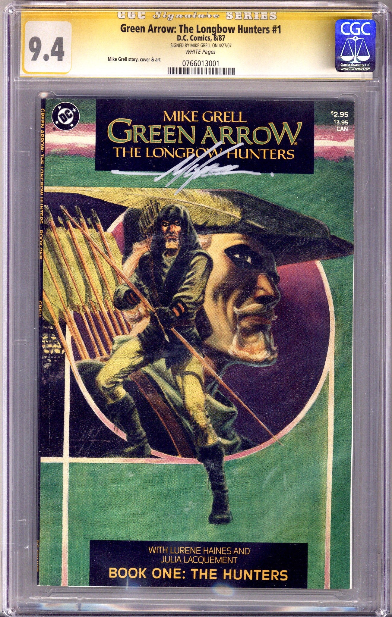 Green Arrow: The Longbow Hunters 1 CGC 9.4 (NM) (1987) Signed x1 Cover Mike Grell 