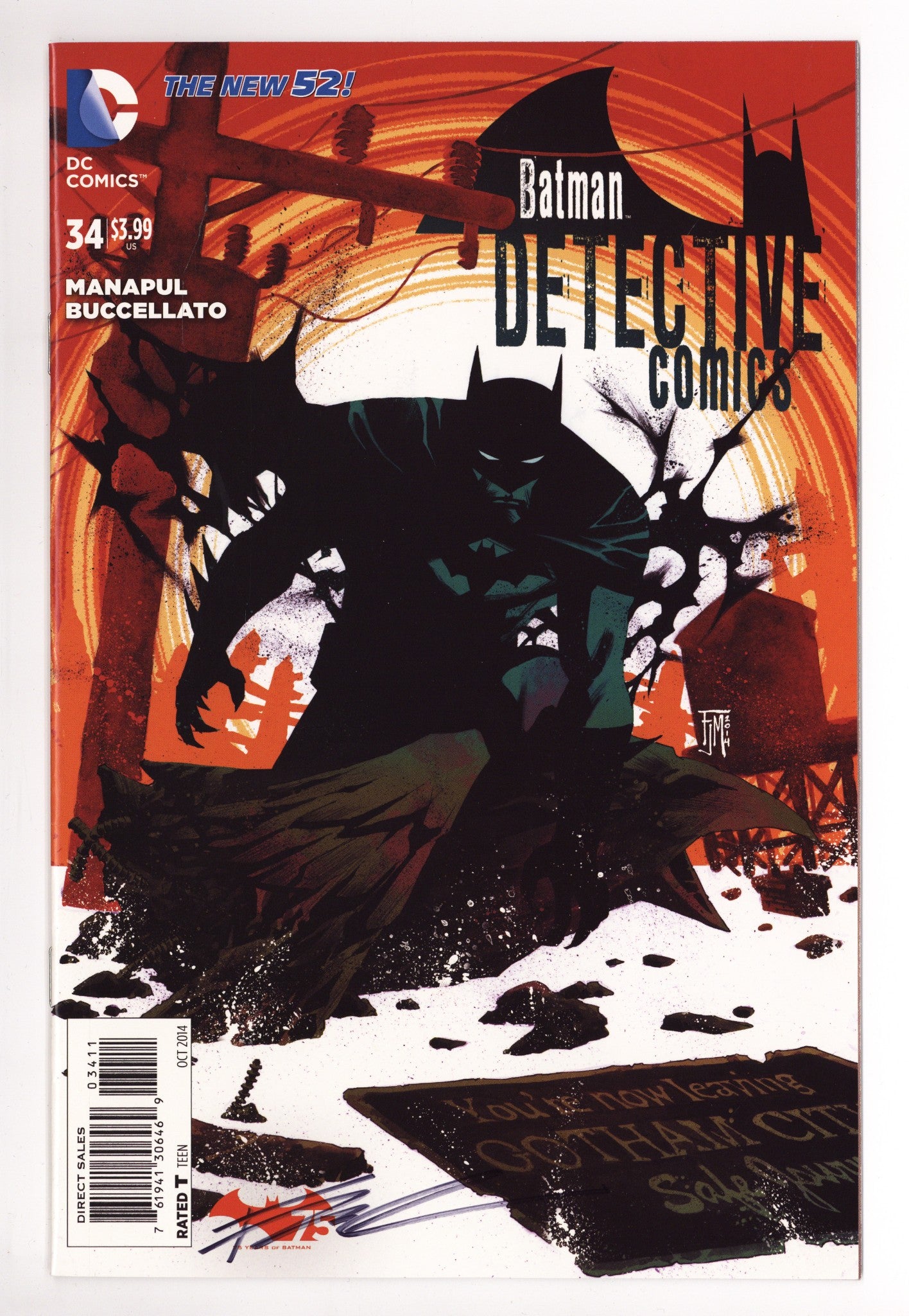 Detective Comics Vol 2 34 High Grade (2014) Signed x1 Cover Francis Manapul 