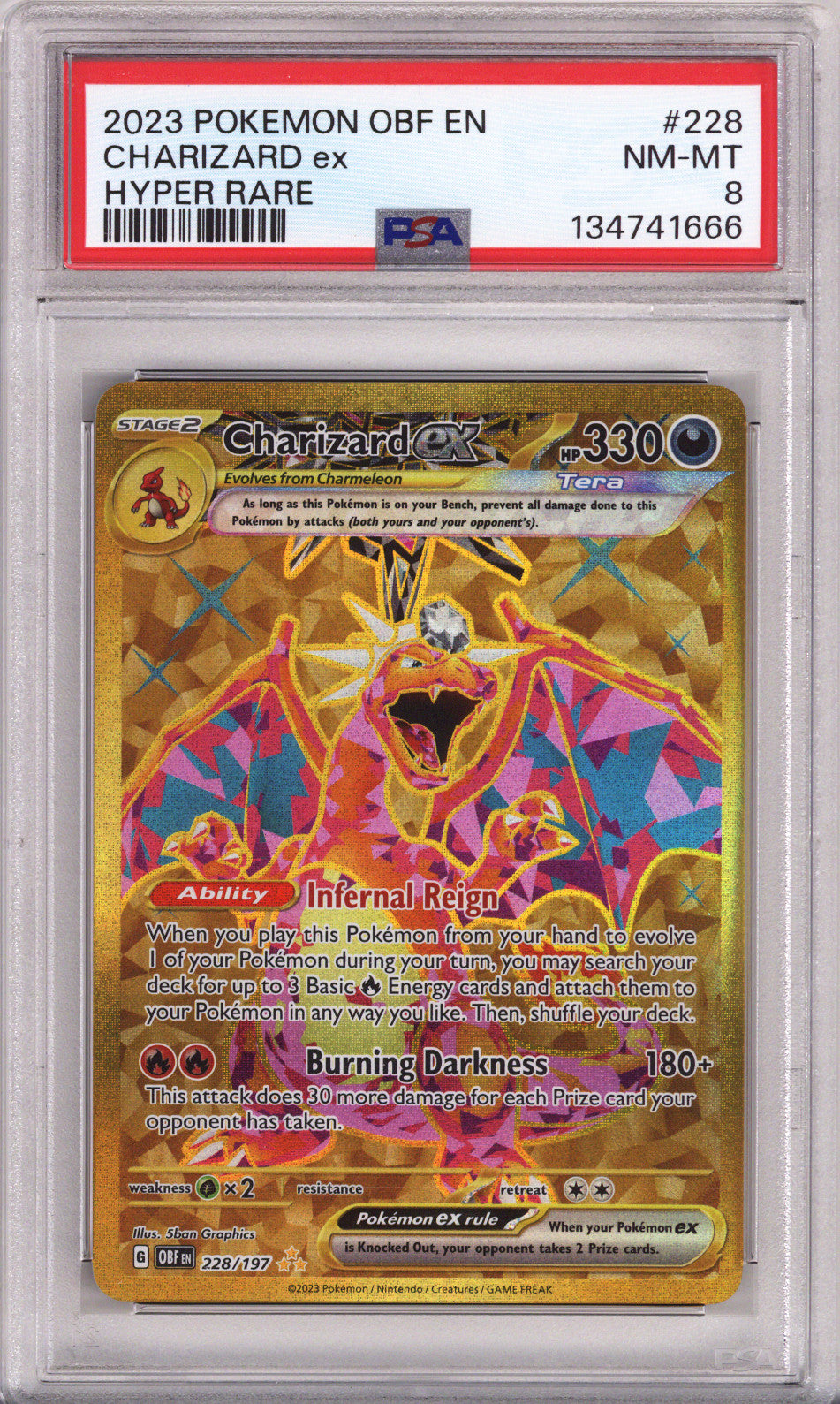 Pokemon Obsidian Flames Charizard Ex Hyper Rare PSA Near Mint-Mint 8 (2023)