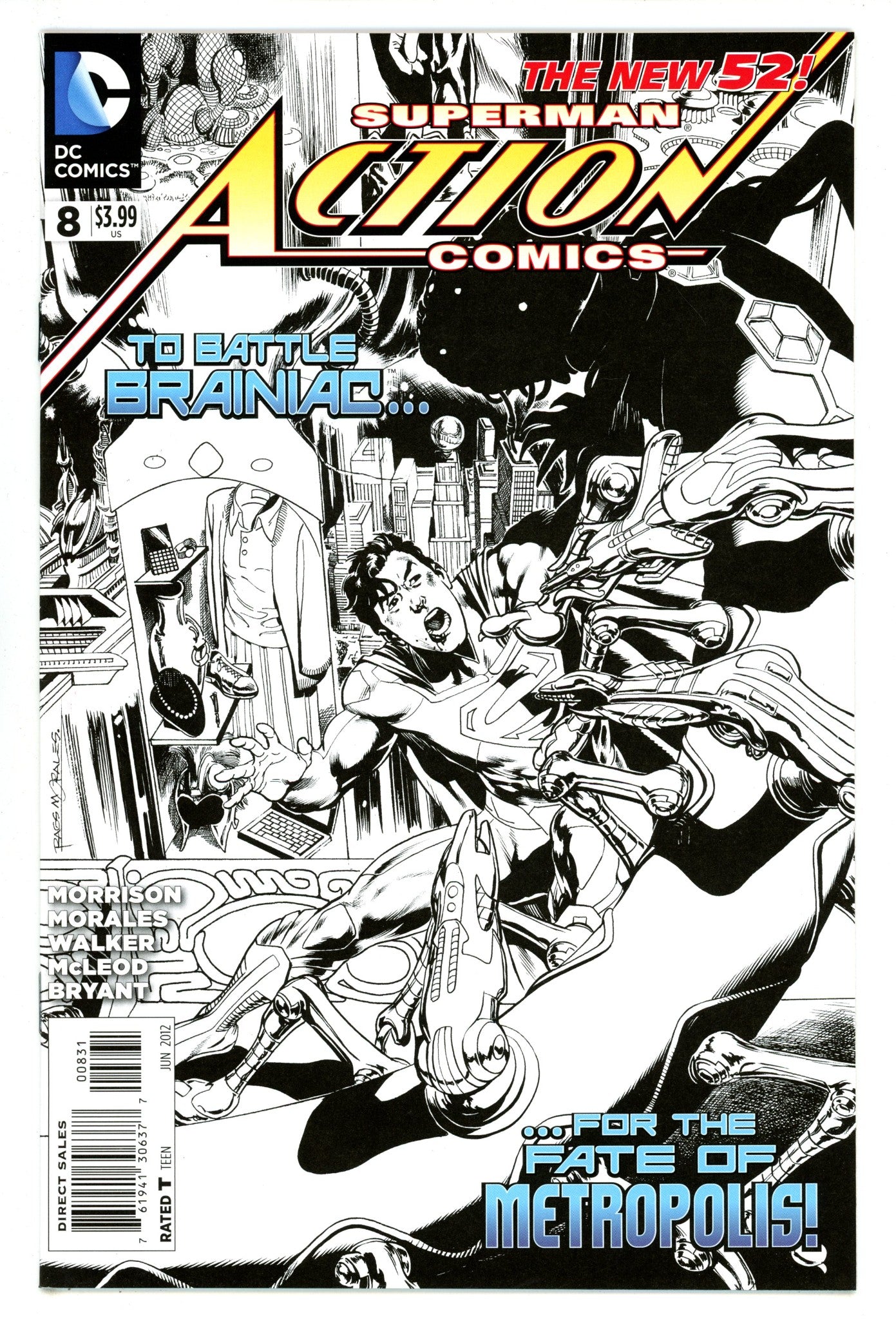 Action Comics Vol 2 8 VF/NM (9.0) (2012) Morales B&W Sketch Incentive Variant 
