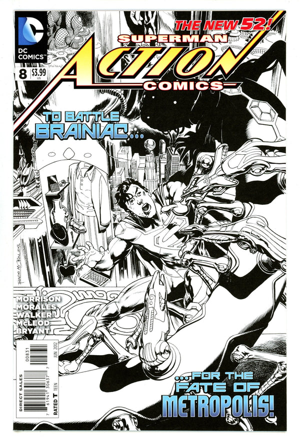Action Comics Vol 2 8 VF/NM (9.0) (2012) Morales B&W Sketch Incentive Variant