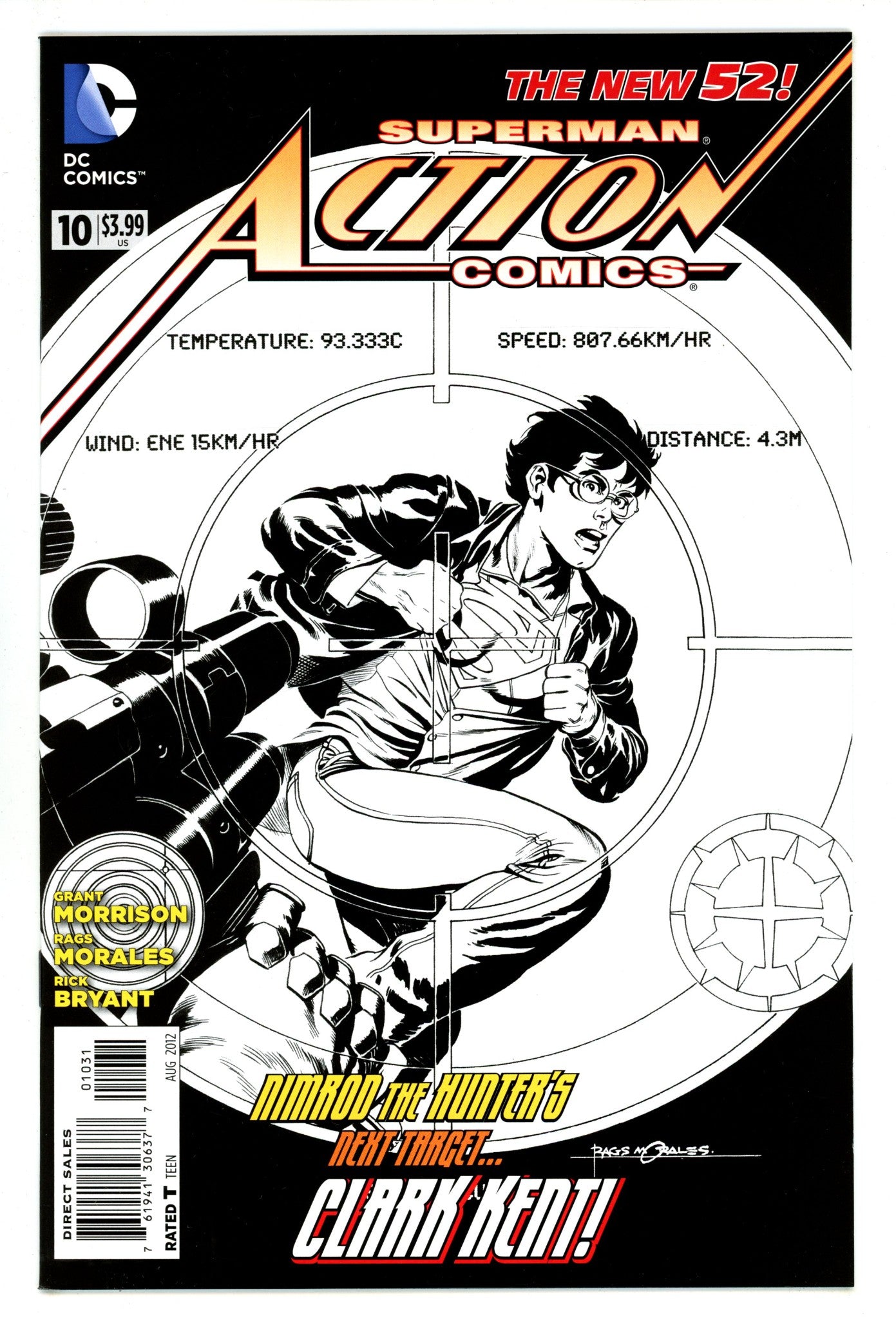 Action Comics Vol 2 10 NM- (9.2) (2012) Morales B&W Sketch Incentive Variant 