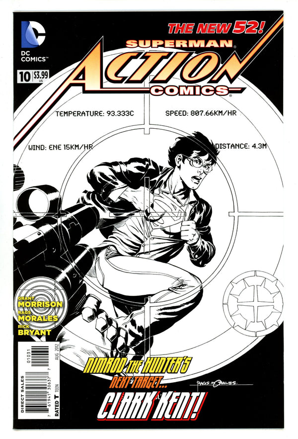 Action Comics Vol 2 10 NM- (9.2) (2012) Morales B&W Sketch Incentive Variant