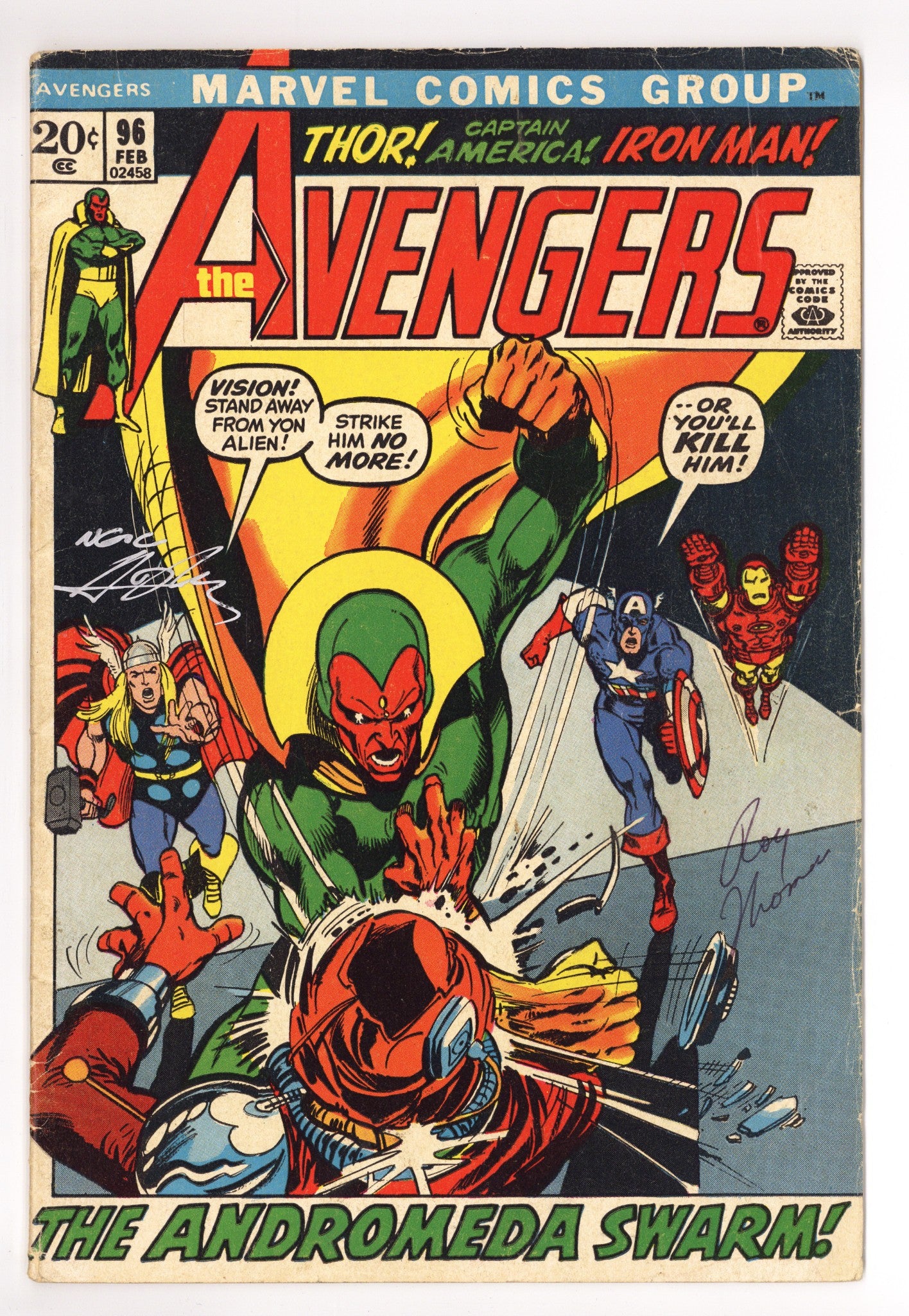 The Avengers Vol 1 96 GD/VG (3.0) (1972) Signed x2 Cover Neal Adams & Roy Thomas 