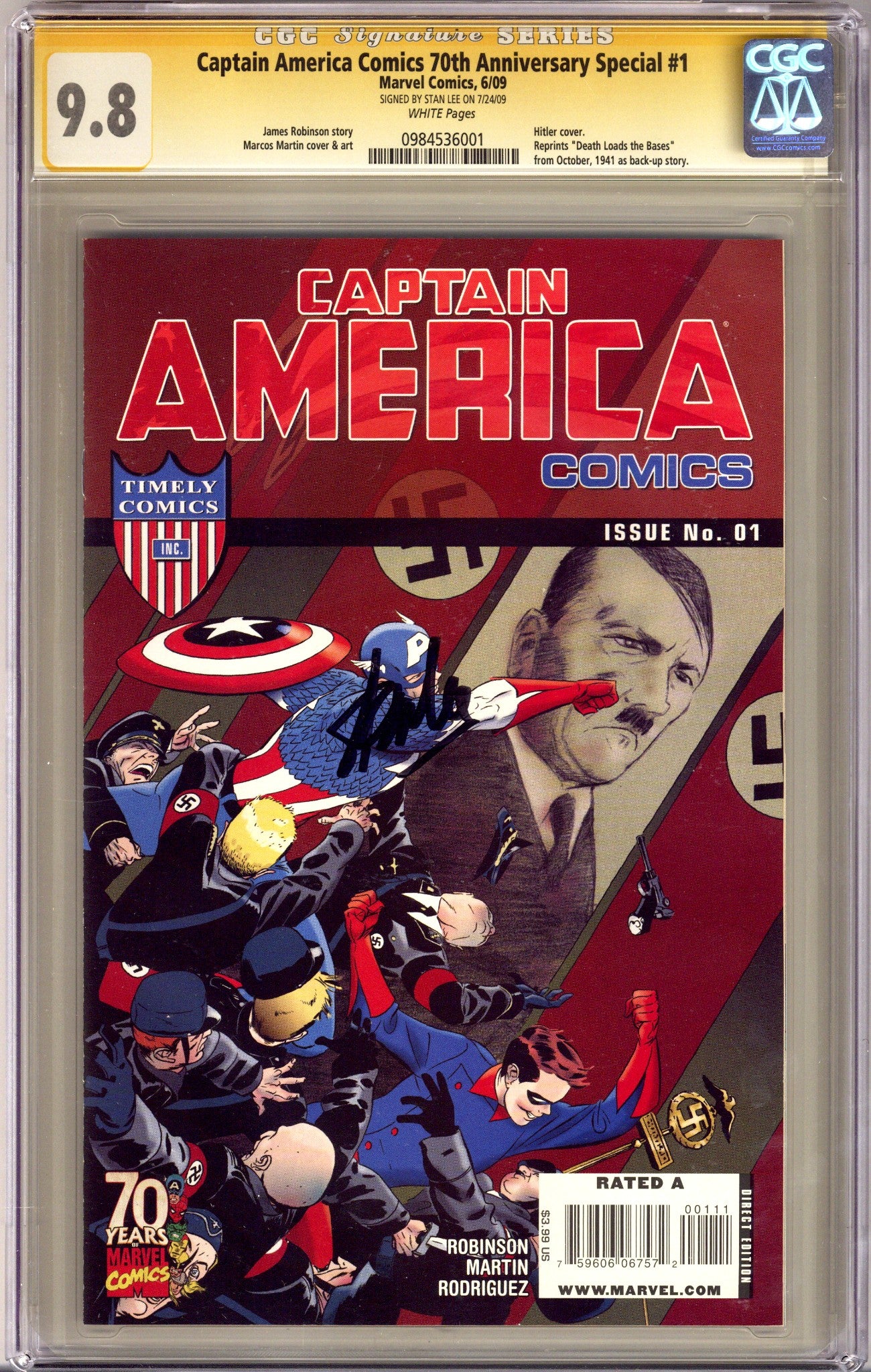 Captain America Comics 70th Anniversary Special   1 CGC 9.8 (NM/M)   (2009)        Signed x1 Cover Stan Lee 