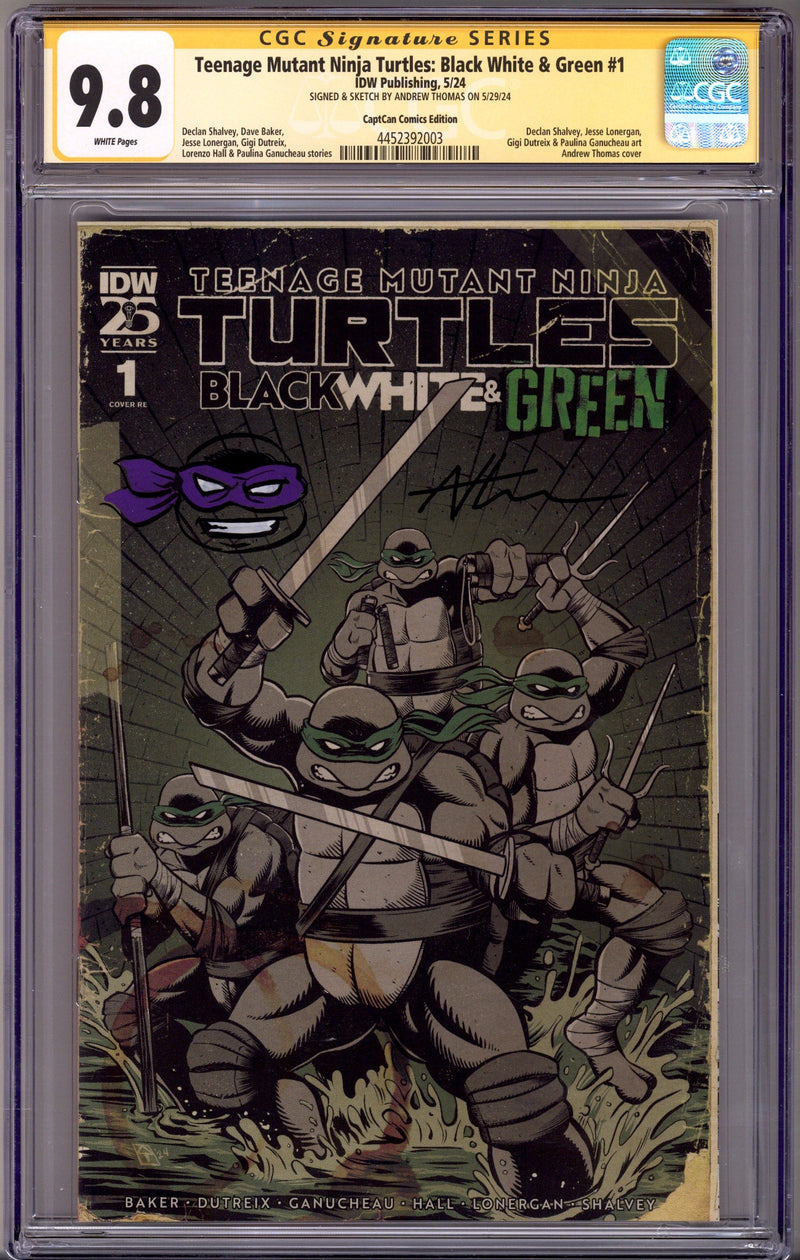 Teenage Mutant Ninja Turtles: Black, White & Green 1 CGC 9.8 (NM/M) Donatello (2024) Thomas Exclusive Variant Signed / Remarked x1 Cover Andrew Thomas