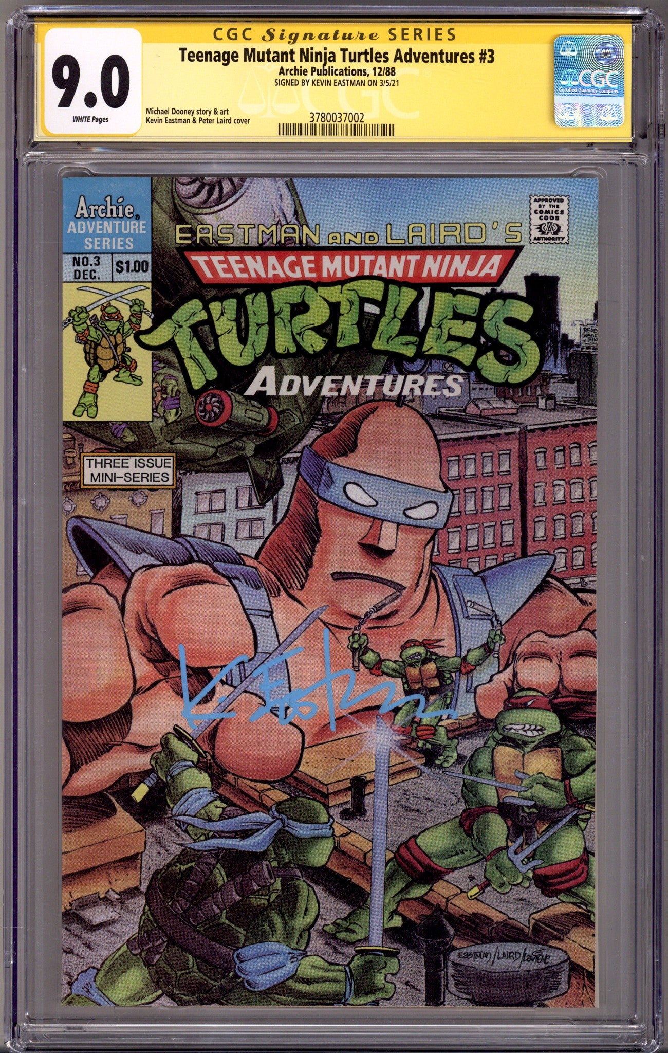 Teenage Mutant Ninja Turtles Adventures Vol 1 3 CGC 9.0 (VF/NM) (1988) Signed x1 Cover Kevin Eastman 