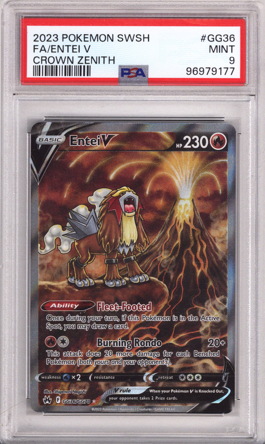 Pokemon Crown Zenith Full Art Entei V PSA Mint 9 (2023)
