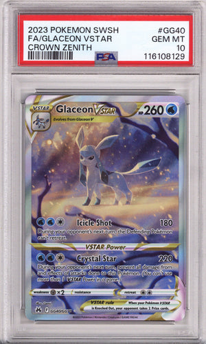 Pokemon Crown Zenith Full Art Glaceon Vstar PSA Gem Mint 10 (2023)