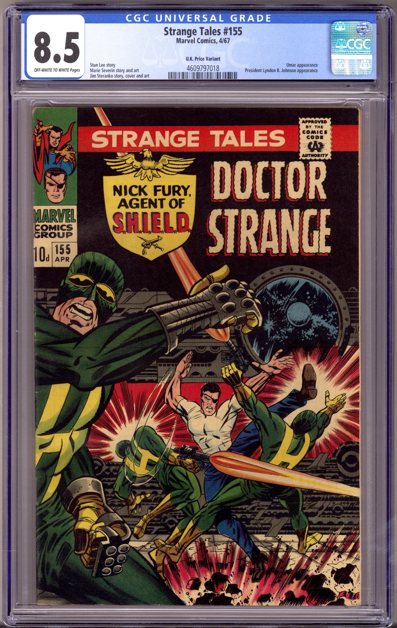 Strange Tales Vol 1 155 CGC 8.5 (VF+) U.K. Variant (1967) 