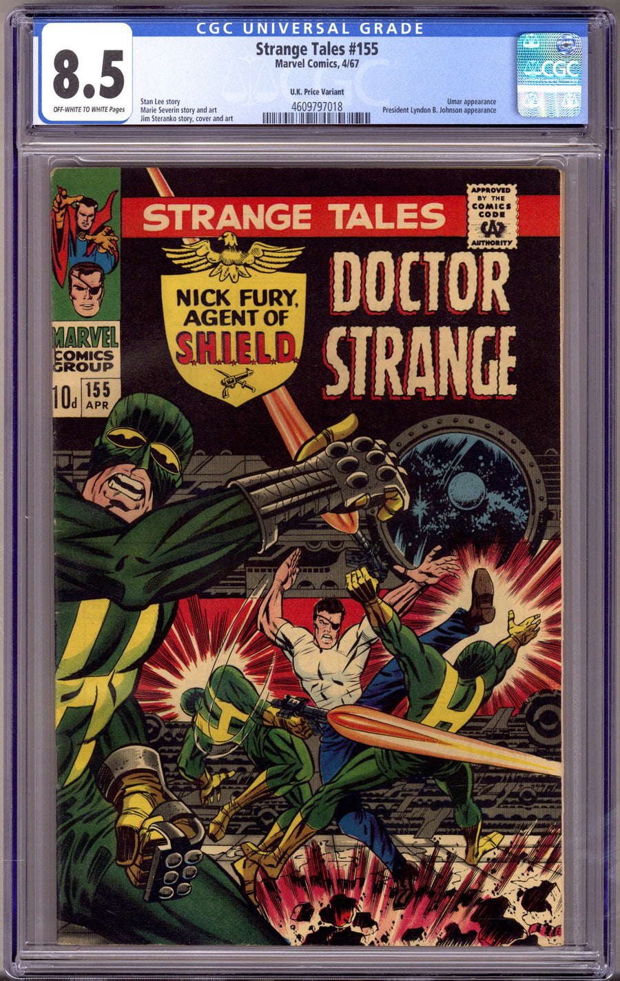 Strange Tales Vol 1 155 CGC 8.5 (VF+) U.K. Variant (1967) 