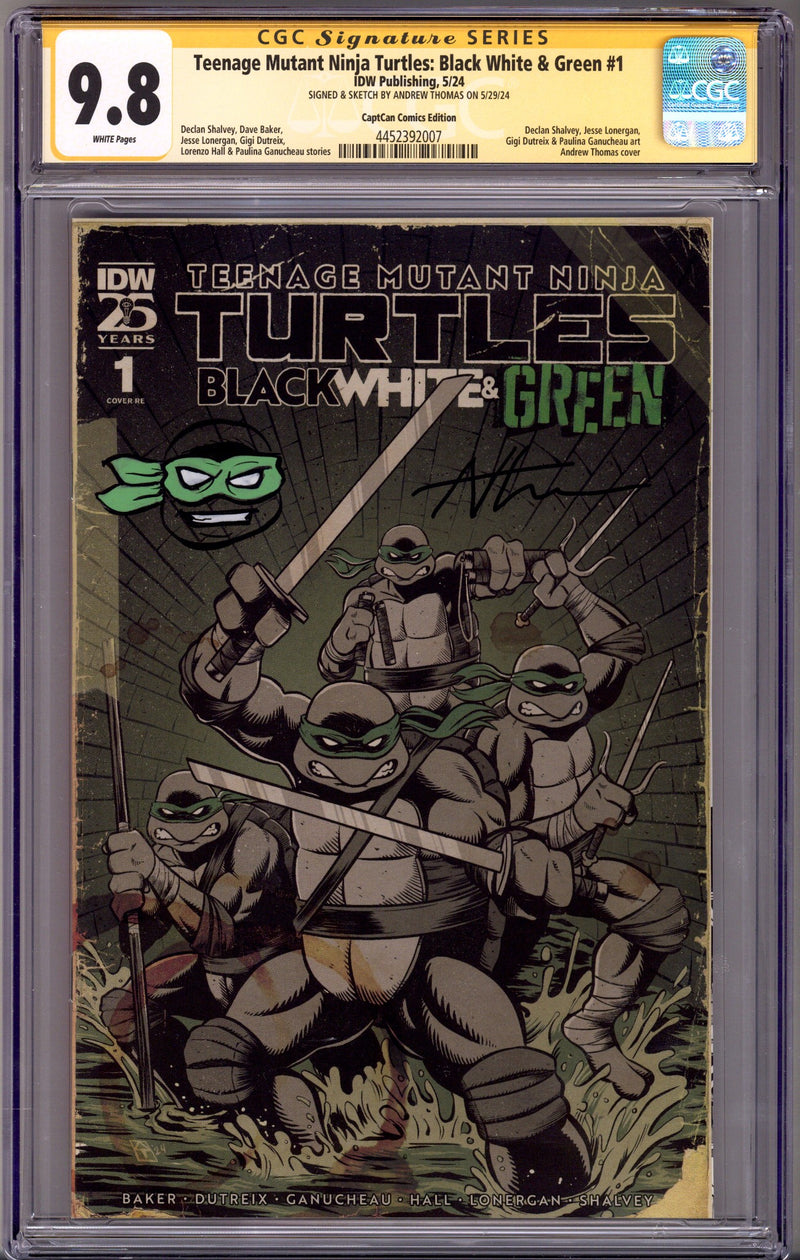 Teenage Mutant Ninja Turtles: Black, White & Green 1 CGC 9.8 (NM/M) Green Mask (2024) Thomas Exclusive Variant Signed / Remarked x1 Cover Andrew Thomas
