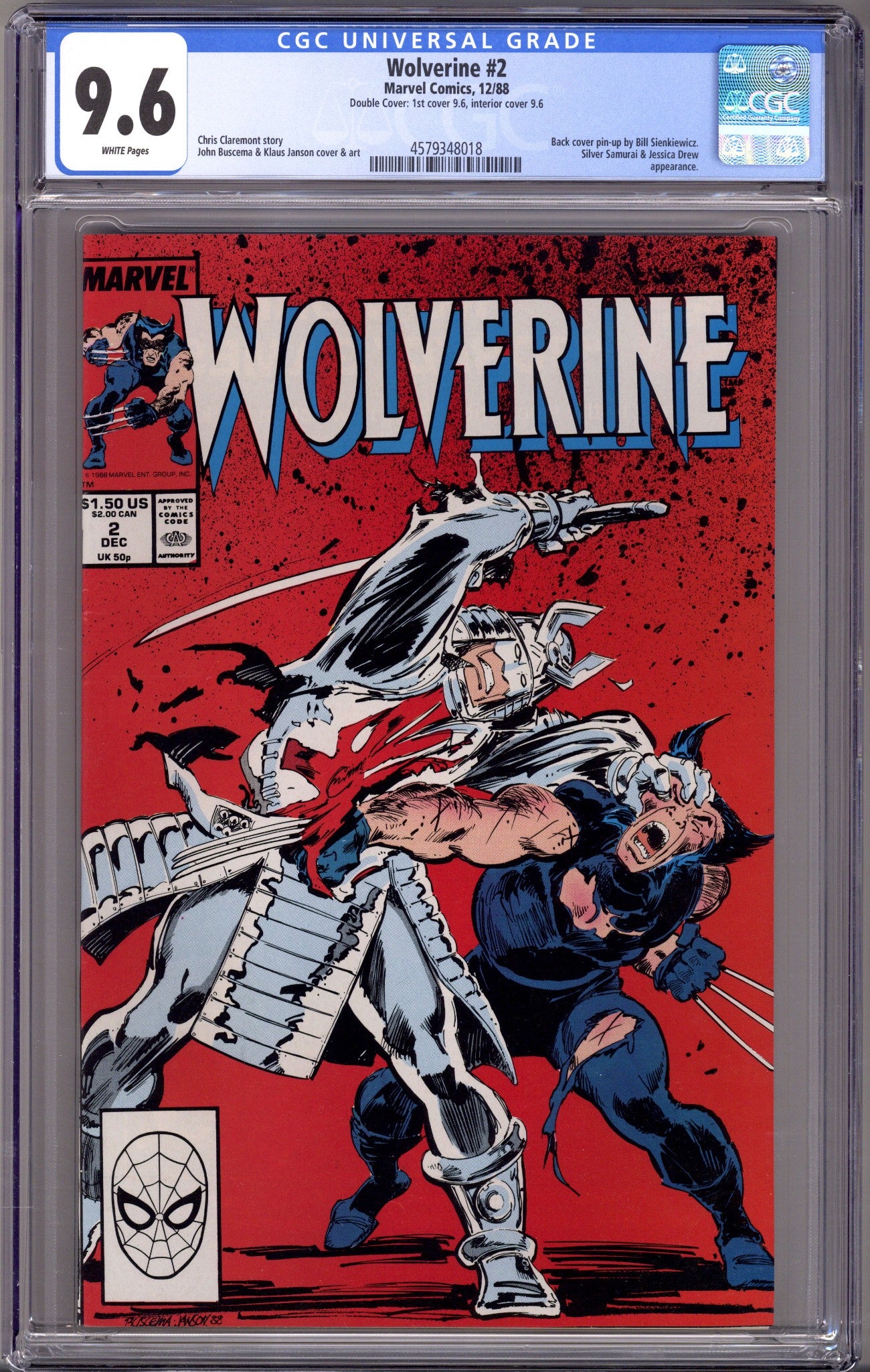 Wolverine Vol 2 2 CGC 9.6 (NM+) Double Cover 9.6/9.6 (1988)