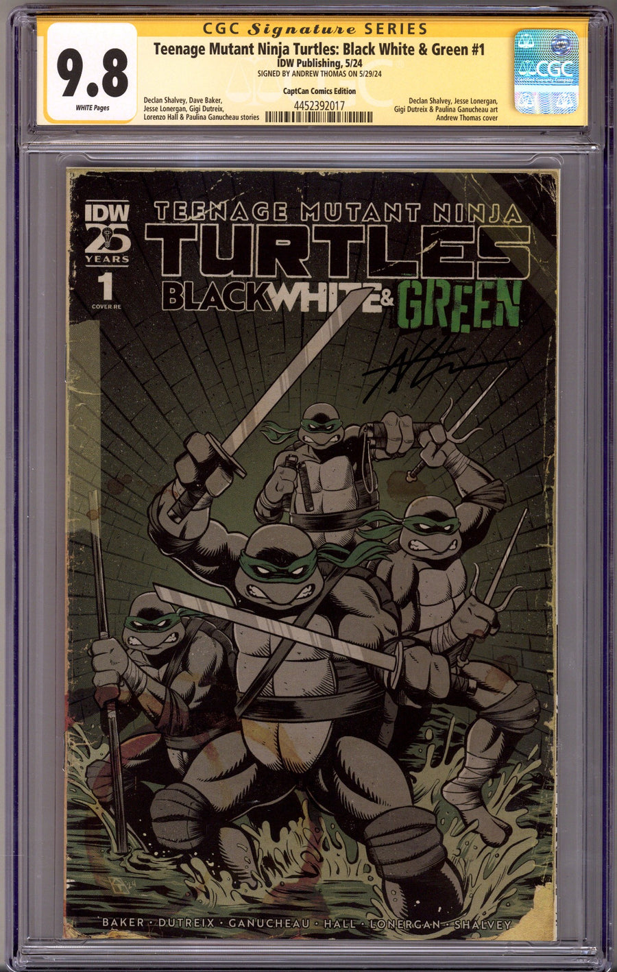 Teenage Mutant Ninja Turtles: Black, White & Green 1 CGC 9.8 (NM/M) (2024) Thomas Exclusive Variant Signed x1 Cover Andrew Thomas