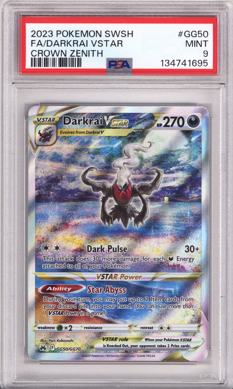 Pokemon Sword And Shield Crown Zenith Full Art/Darkrai Vstar PSA Mint 9 (2023)
