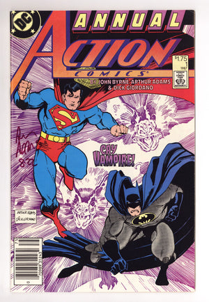 Action Comics Annual Vol 1 1 VF+ (8.5) (1987) Canadian Price Variant Signed x1 Cover Art Adams