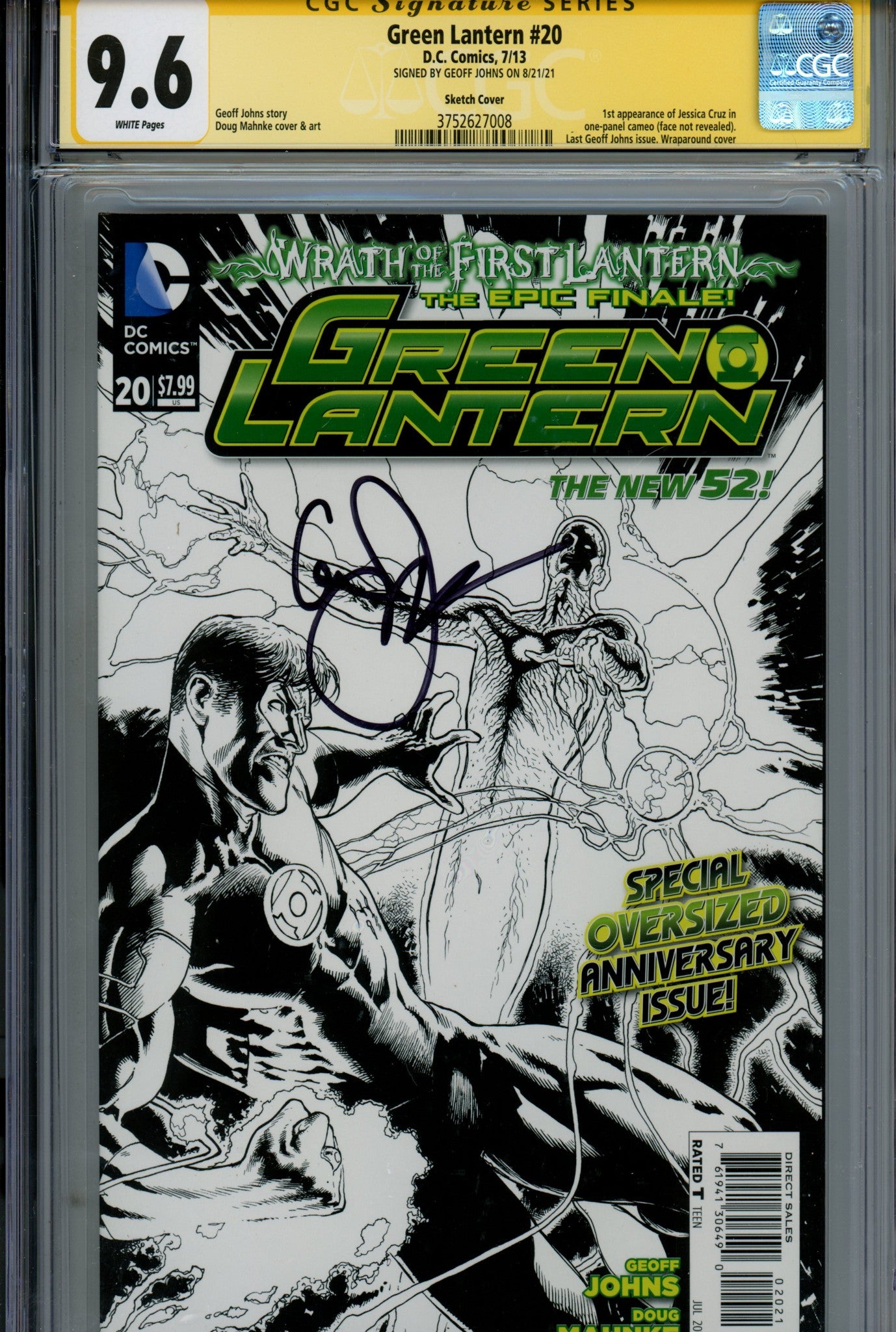 Green Lantern Vol 5 20 CGC 9.6 (NM+) (2013) Mahnke B&W Incentive Variant Signed x1 Cover Geoff Johns 