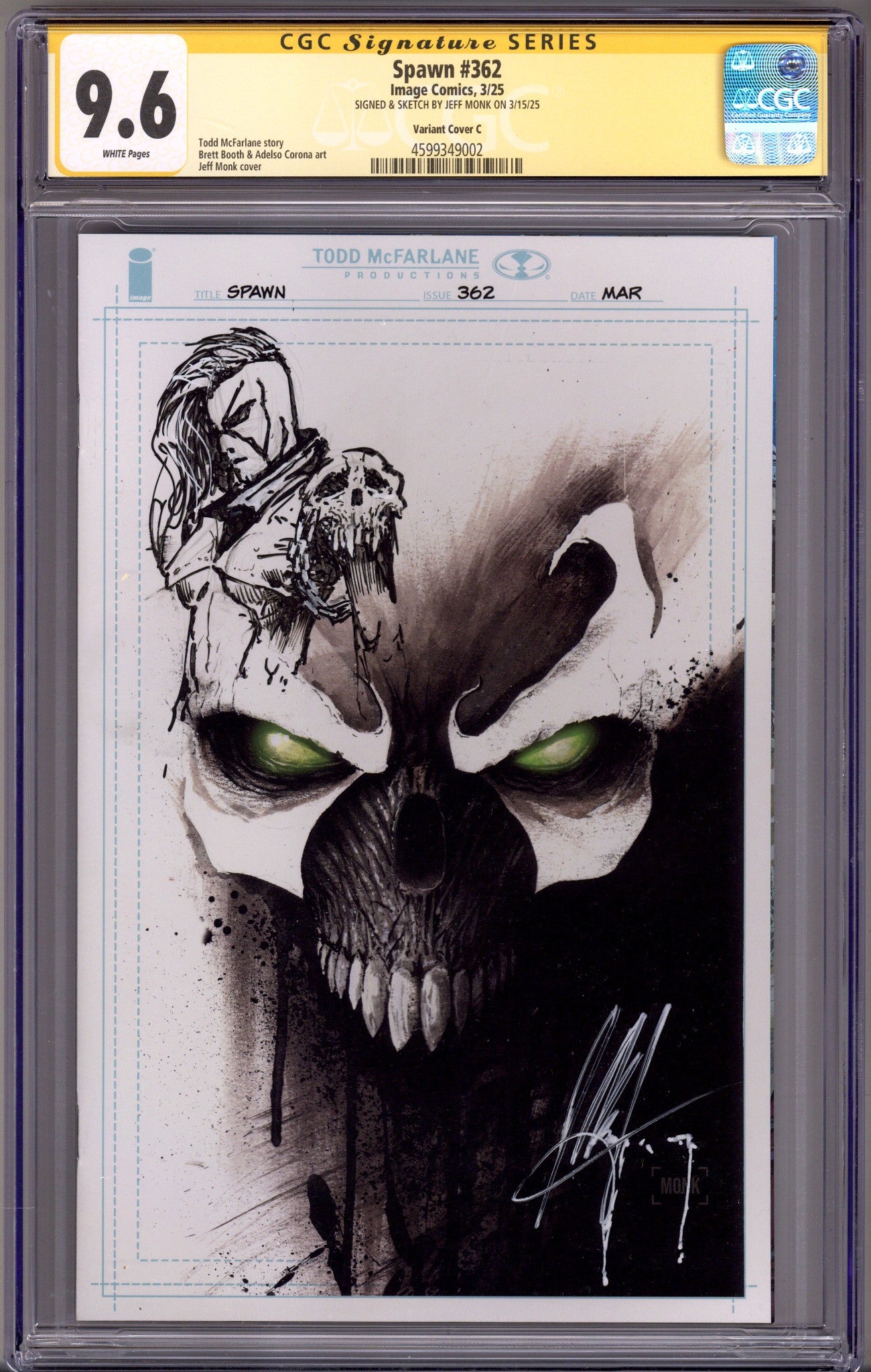 Spawn 362 CGC 9.6 (NM+) (2025) Monk Virgin Variant Signed / Remarked x1 Cover Jeff Monk 