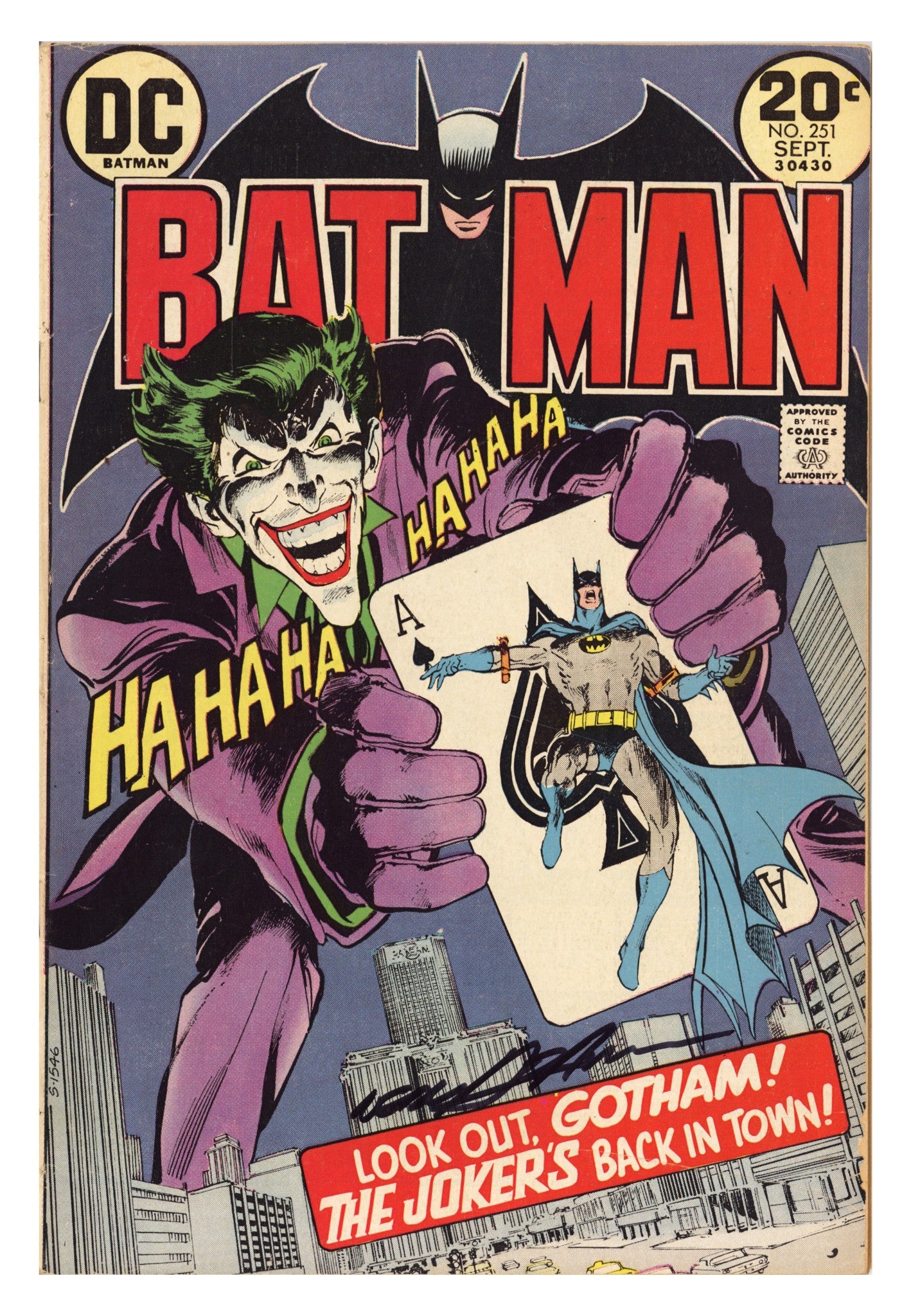 Batman Vol 1 251 VG/FN (5.0) Apparent, Back Cover Trimmed, Last Page Detached (1973) Signed x1 Cover Neal Adams 
