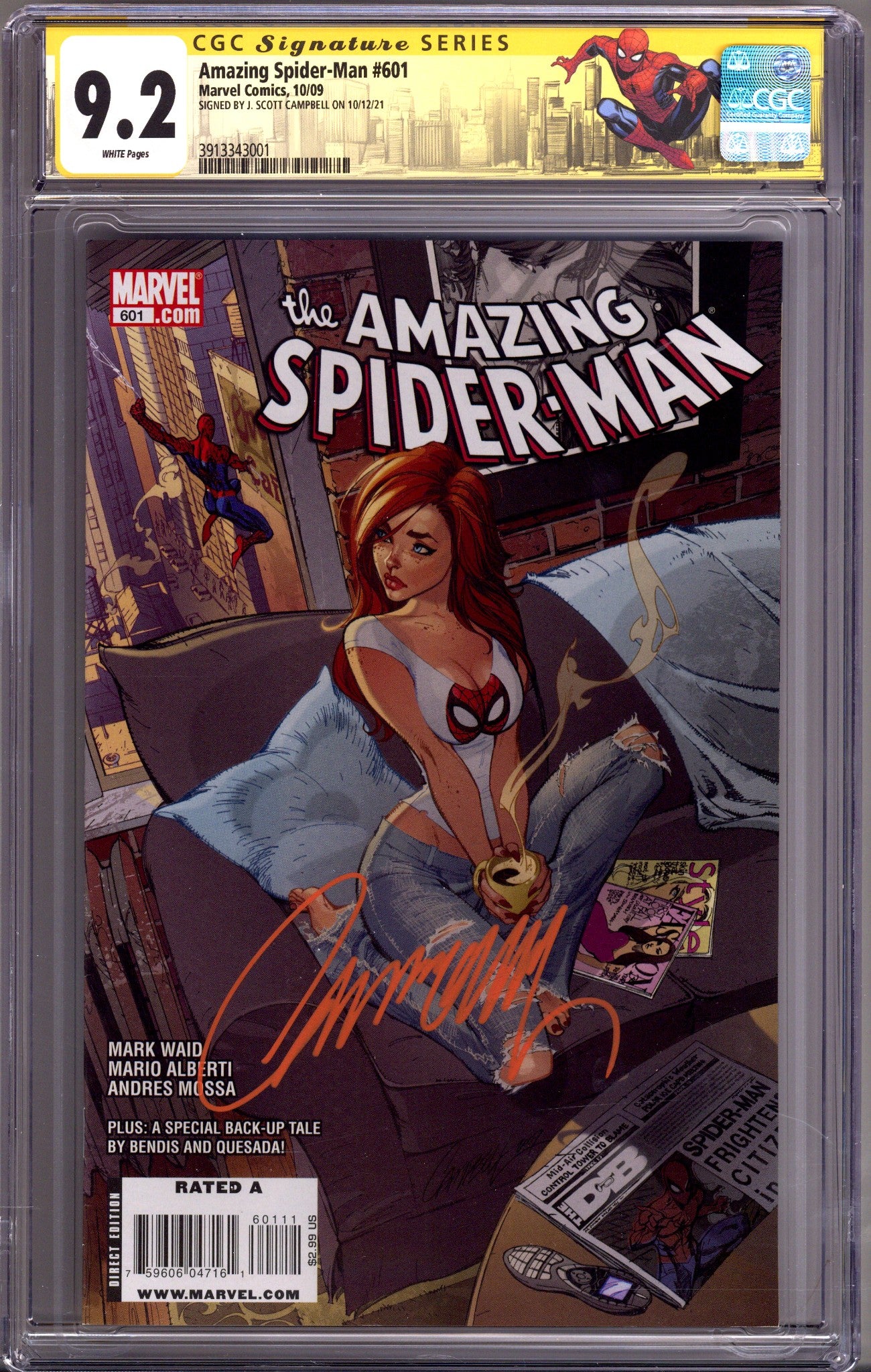 The Amazing Spider-Man Vol 2 601 CGC 9.2 (NM-) (2009) Signed x1 Cover J. Scott Campbell 