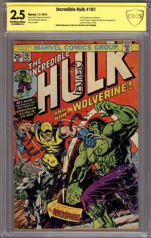 The Incredible Hulk Vol 1 181 CBCS 2.5 (GD+) (1974) Signed x3 Cover Stan Lee, Lou Ferrigno & Len Wein