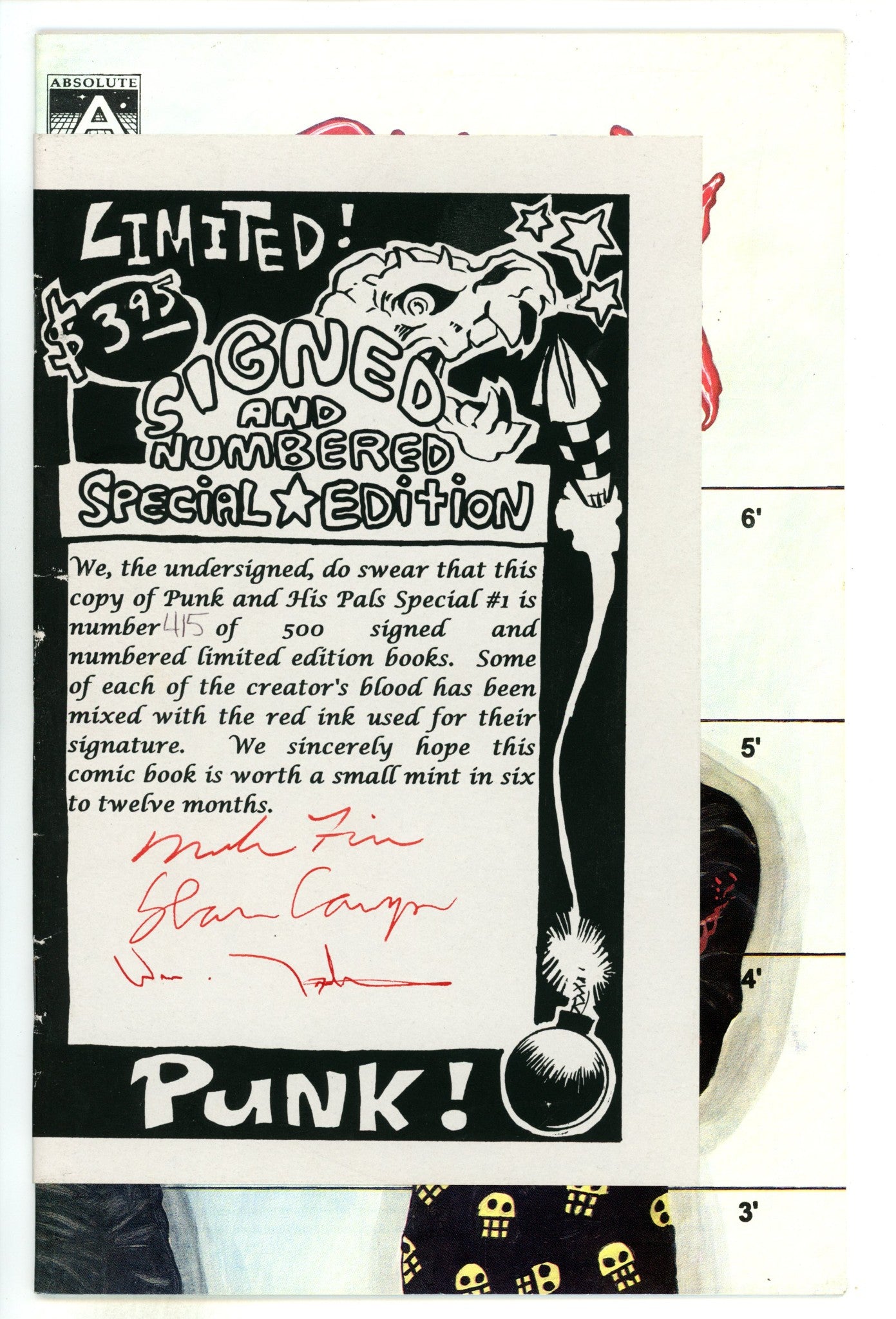Punk and His Pals Special 1 FN+ (6.5) (1993) Signed x3 Cover 