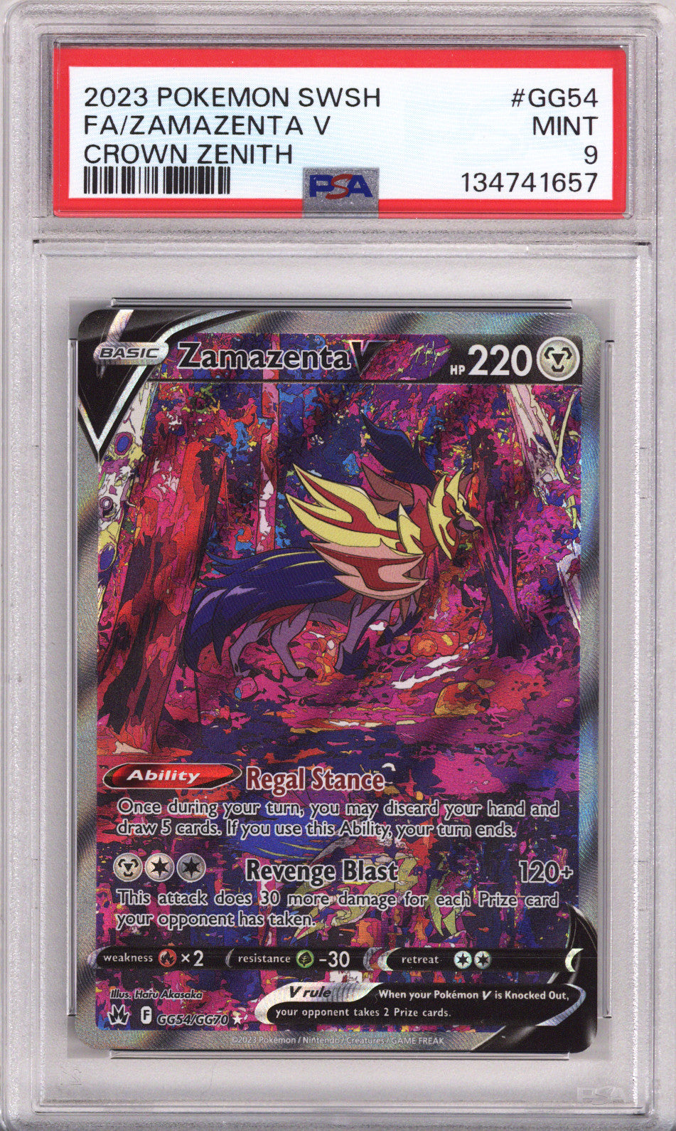 Pokemon Sword And Shield Crown Zenith Full Art/Zamazenta V PSA Mint 9 (2023)