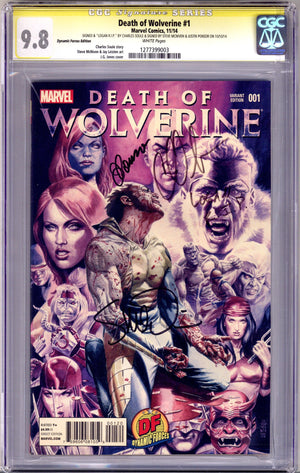 Death of Wolverine 1 CGC 9.8 (NM/M) Sun Faded (2014) Jones Dynamic Forces Variant Signed x3 Cover Charles Soule, Steve McNiven & Justin Ponsor