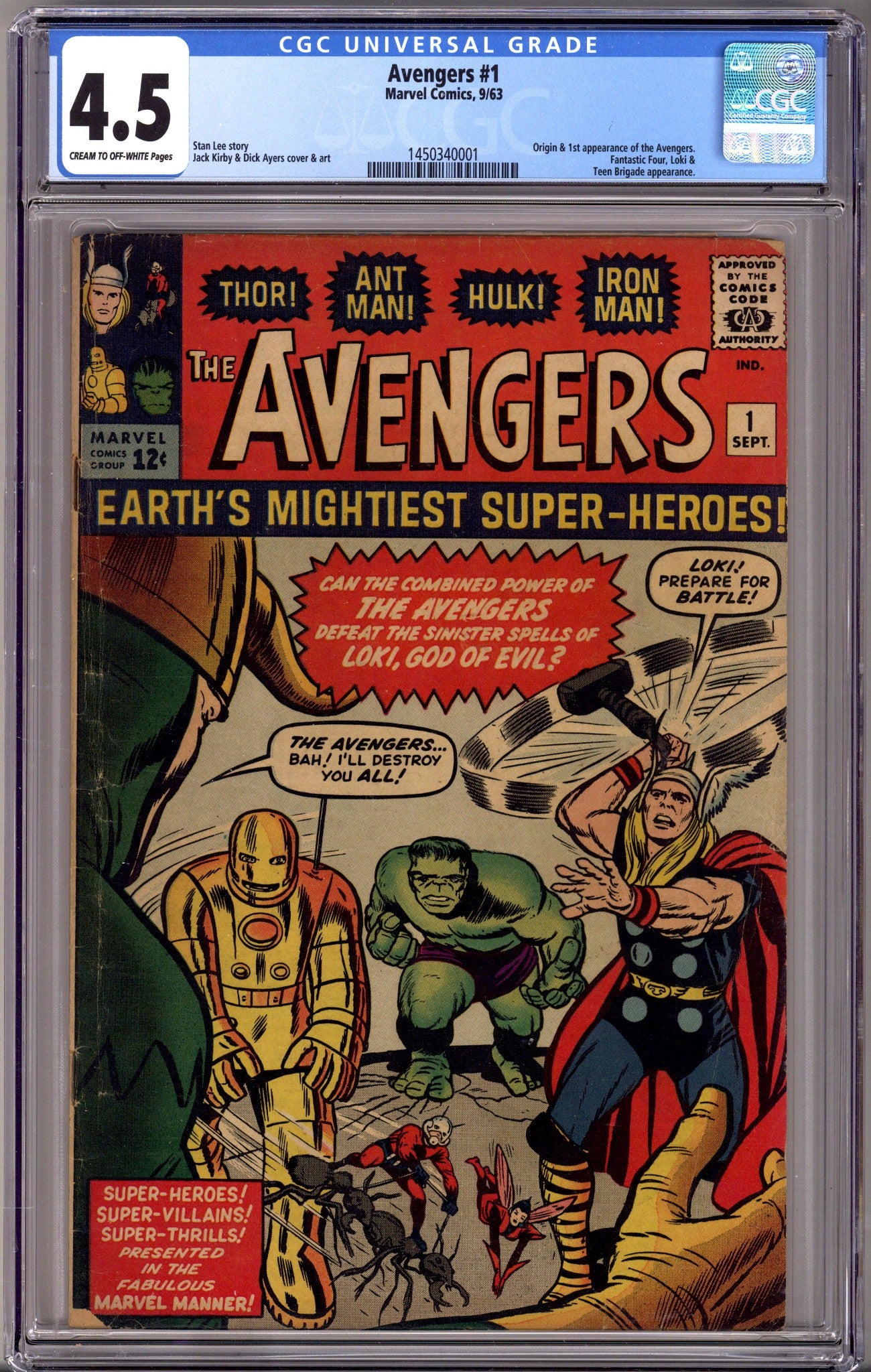 The Avengers Vol 1 1 CGC 4.5 (VG+) (1963) 