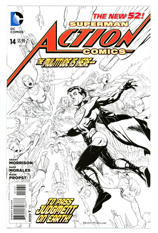 Action Comics Vol 2 14 NM- (9.2) (2013) Morales B&W Sketch Incentive Variant