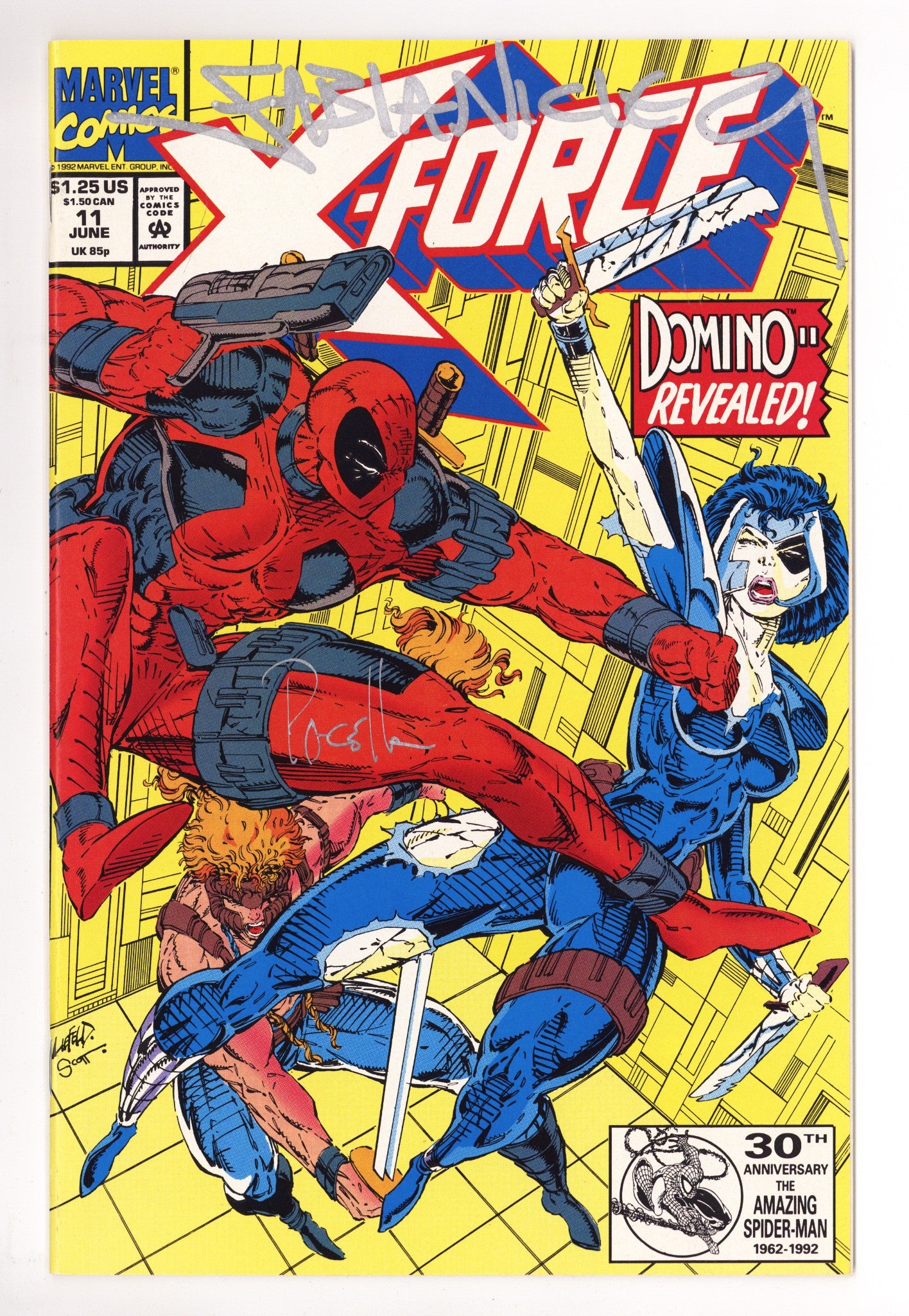 X-Force Vol 1 11  VF+ (8.5)   (1992)        Signed x Cover Fabian Nicieza & Mark Pacella 