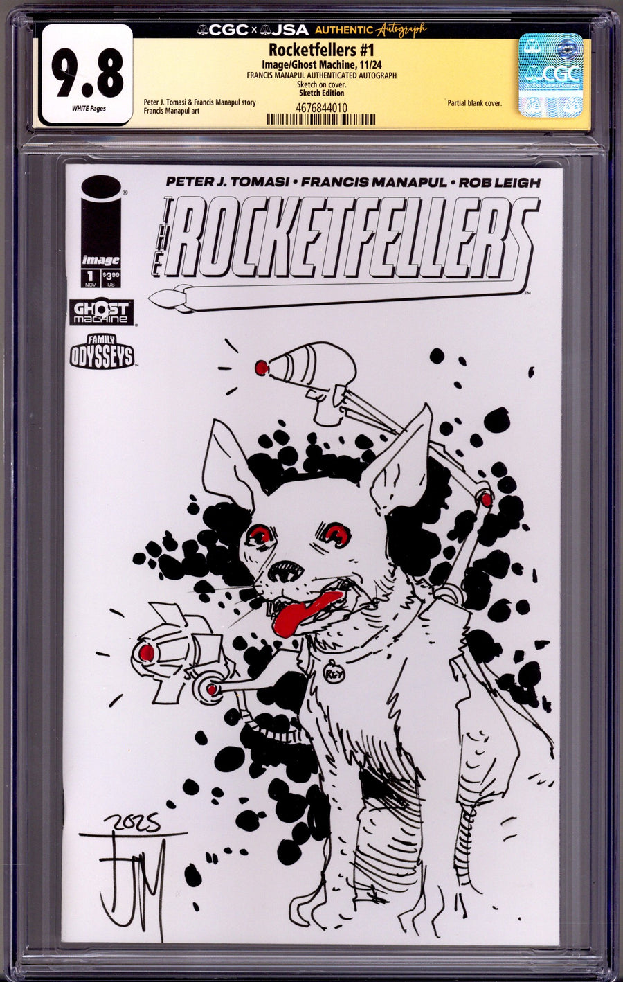 The Rocketfellers 1 CGC 9.8 (NM/M) Rex Sketch (2024) Blank Variant Signed x1 Cover Francis Manapul 