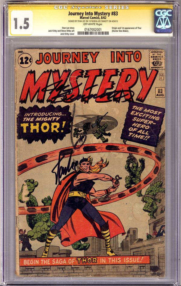 Journey into Mystery Vol 1 83 CGC 1.5 (FR/GD) (1962) Signed x2 Cover Stan Lee & Joe Sinnott