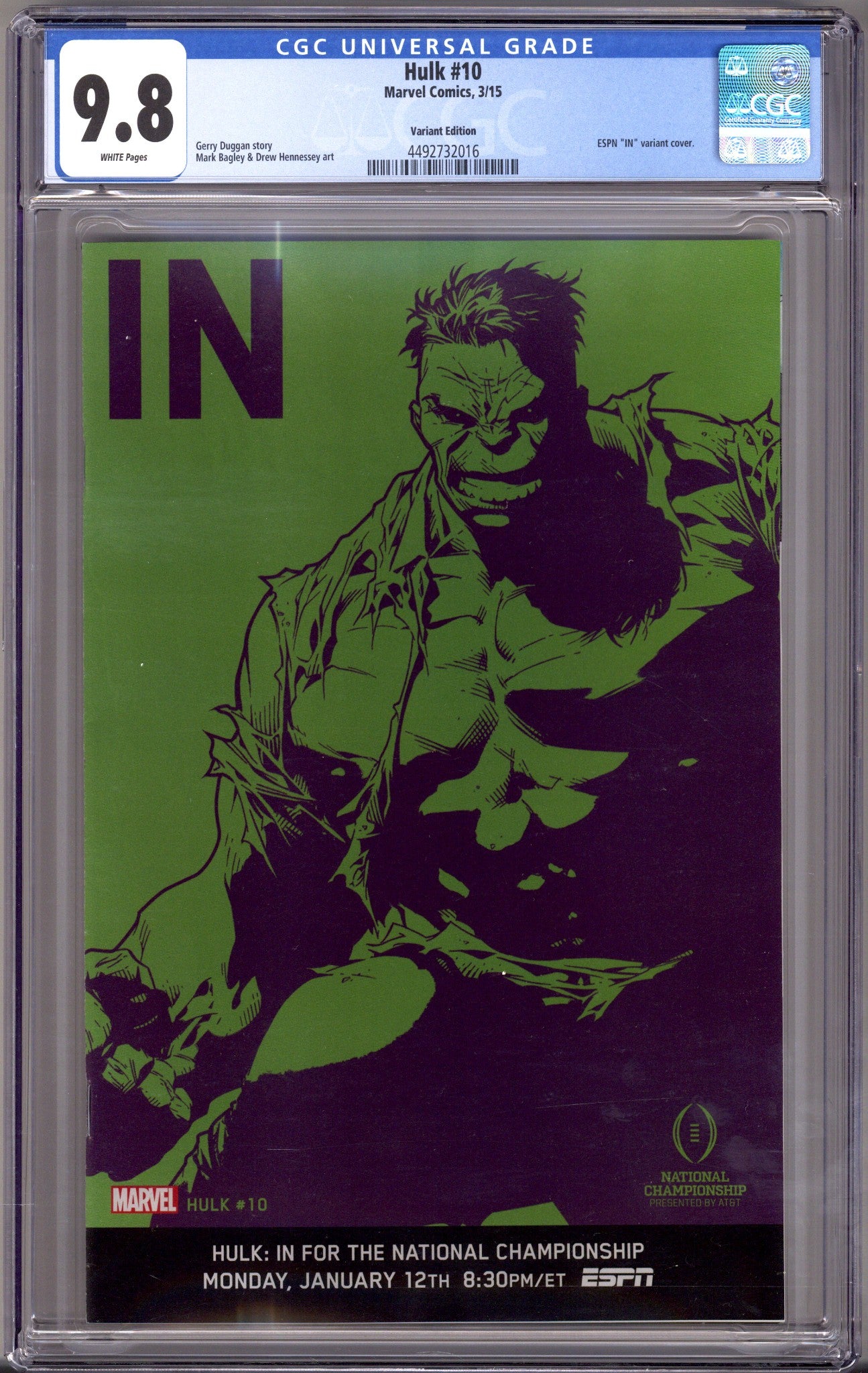 Hulk Vol 2 10 CGC 9.8 (NM/M) (2015) ESPN Incentive Variant 